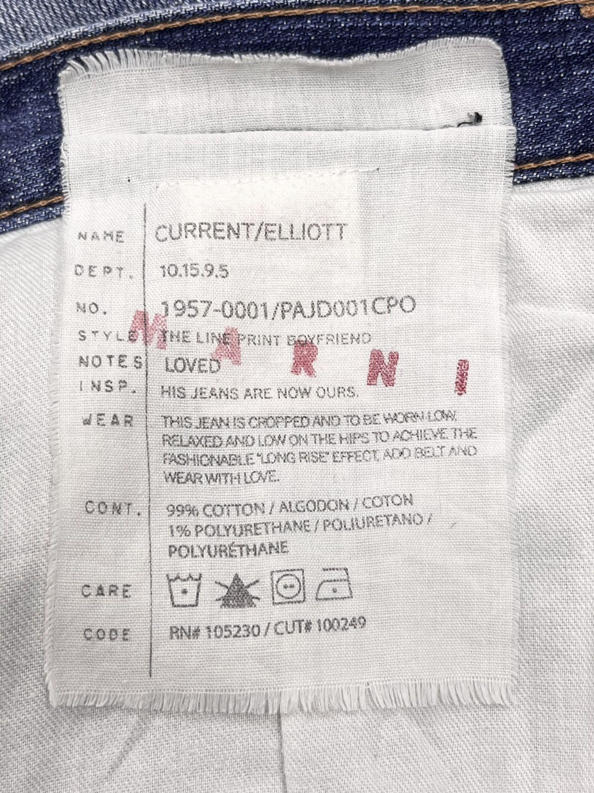 Current/Elliot 🔥Vtg MARNI CURRENT/ELLIOT LOVED W/LINE PRINT Cropped Jeans Size US 30 / EU 46 - 13 Thumbnail