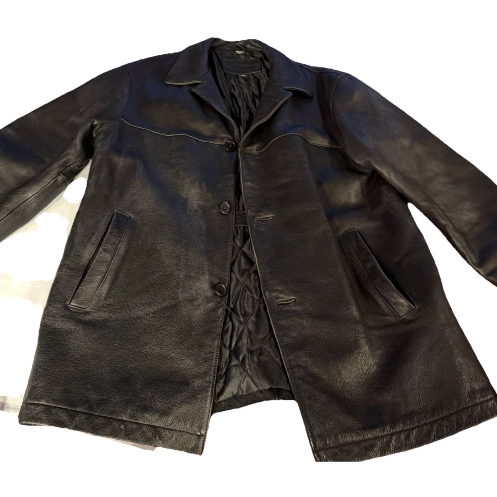 Vintage VINTAGE St. John’s Bay Black Leather Jacket Bomber Button Up Quilted Lined Trench Mens M Jacket Size US M / EU 48-50 / 2 - 3 Thumbnail