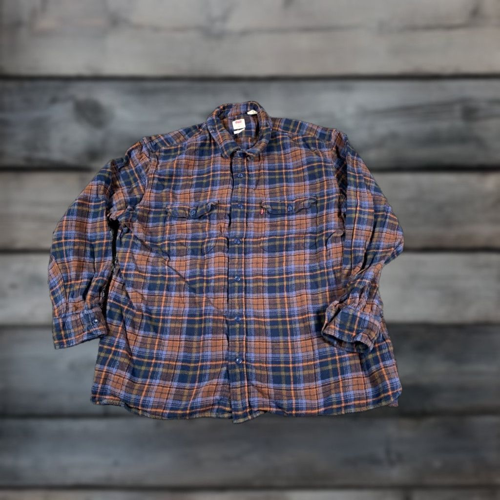 Levi's Levi's Relaxed Fit Flannel Shirt Adult 2XL Brown Blue Plaid Heavyweight Grunge 90s Mens Size US XXL / EU 58 / 5 - 1 Thumbnail