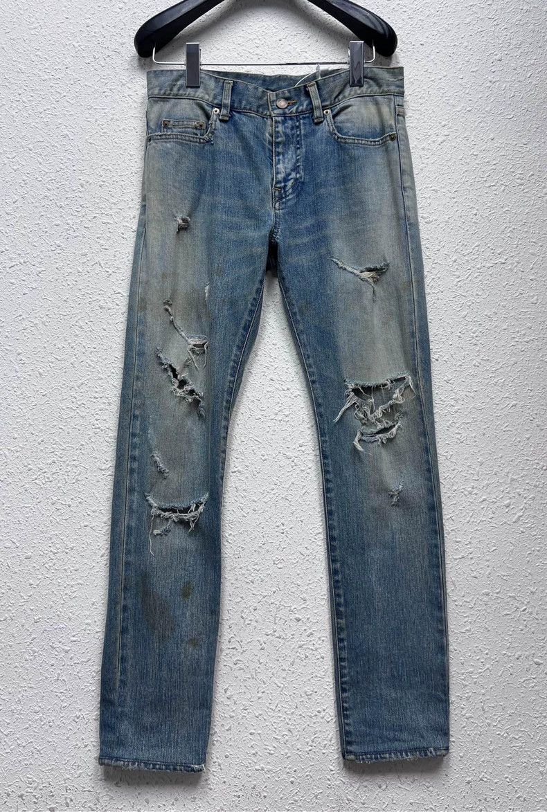 Saint Laurent Paris Saint Laurent Paris Make old wash jeans trousers with hole Size US 29 - 1 Thumbnail
