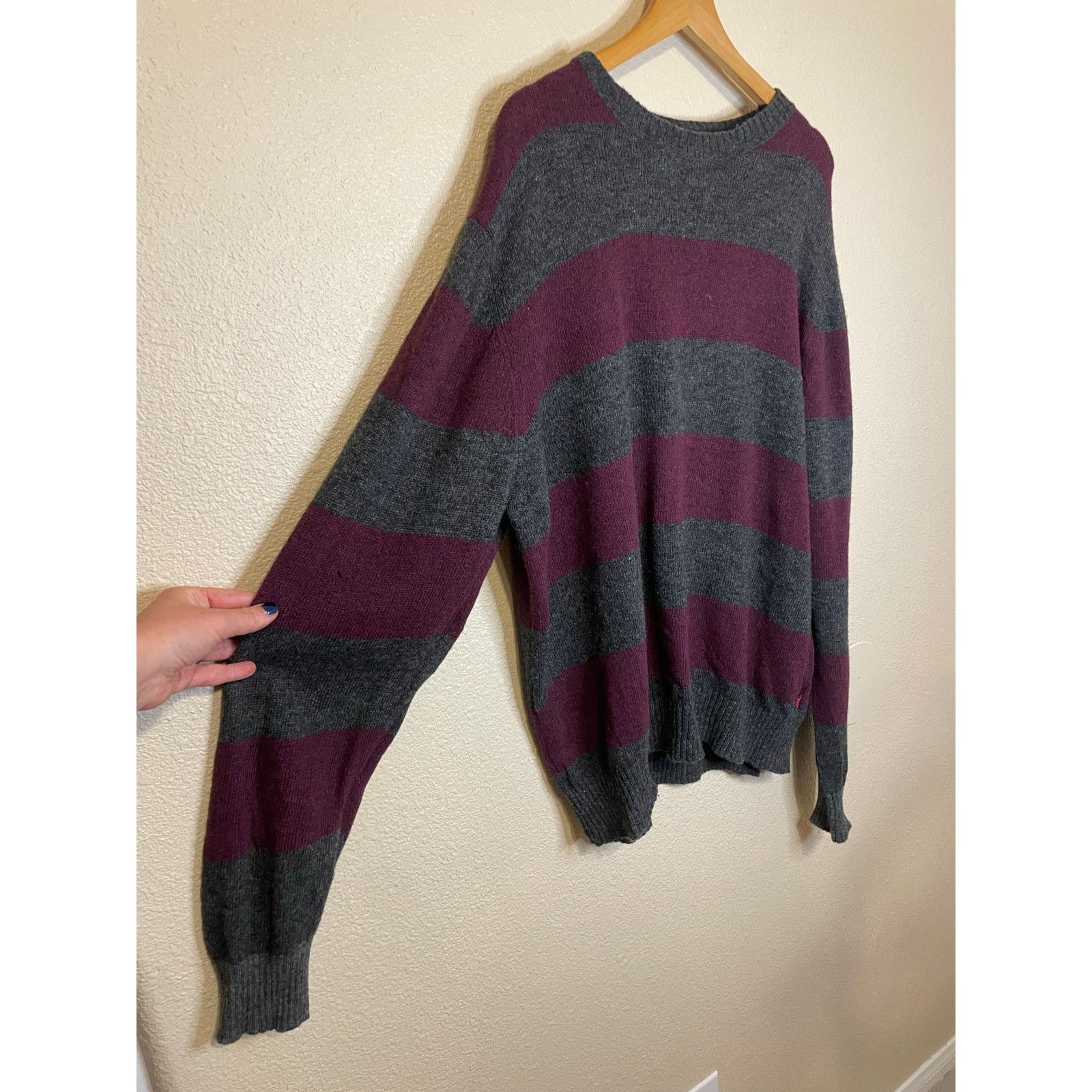 Izod IZOD Wool Blend Grey Purple Striped Crew Neck Sweater XXL Size US XXL / EU 58 / 5 - 9 Thumbnail