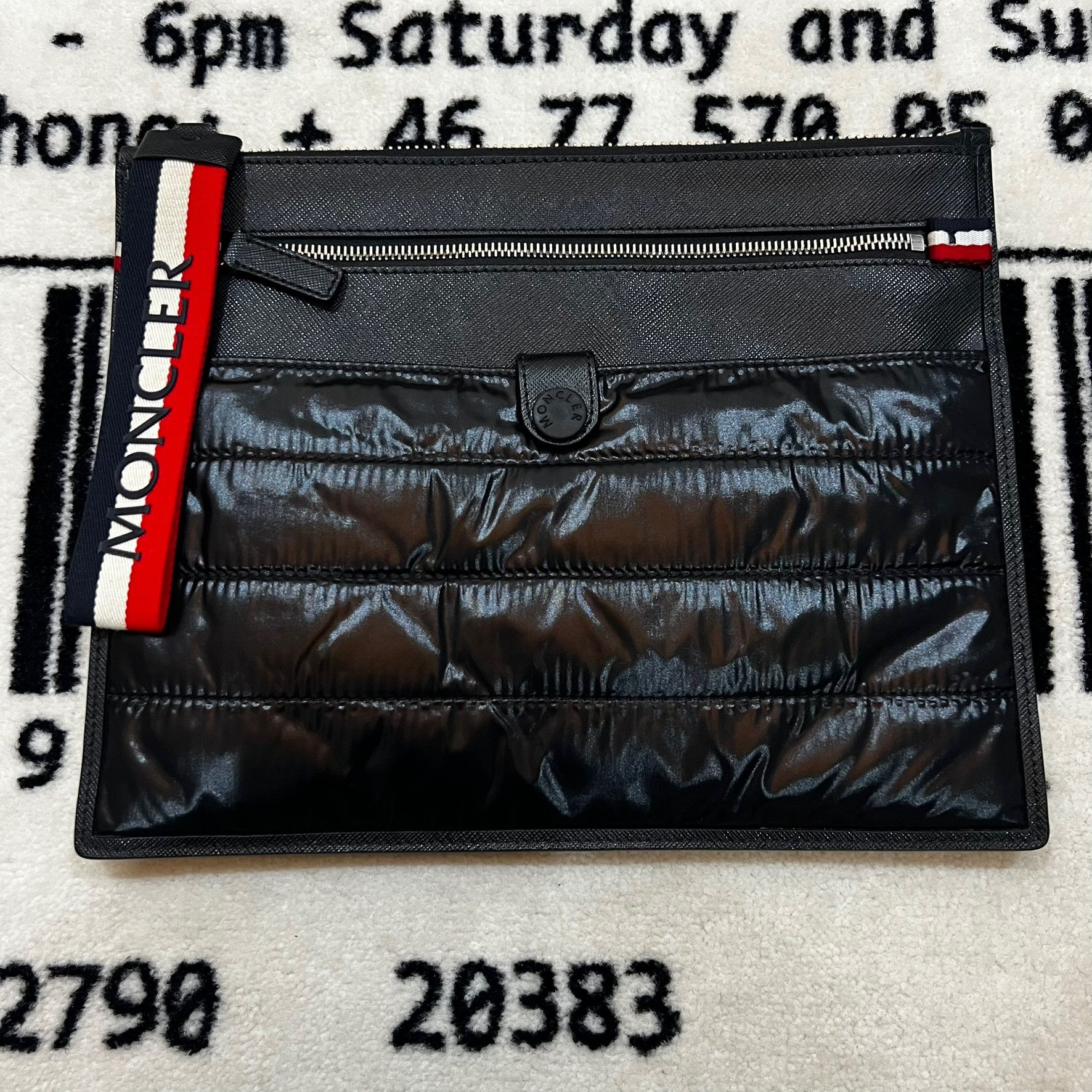 Moncler Moncler Padded Puffer Leather Pouch w/ Tricolor Wrist Strap Size ONE SIZE - 1 Thumbnail