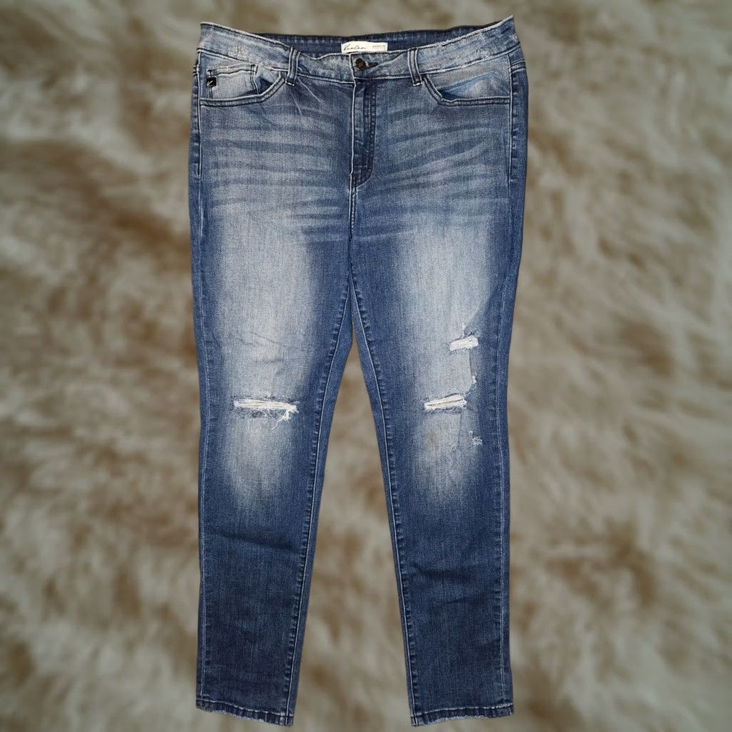 Vintage Kancan Jeans Women's 31 Straight Blue Denim Distressed Stretch Preppy Casual Jeans Size 24" / US 00 / IT 34 - 1 Thumbnail