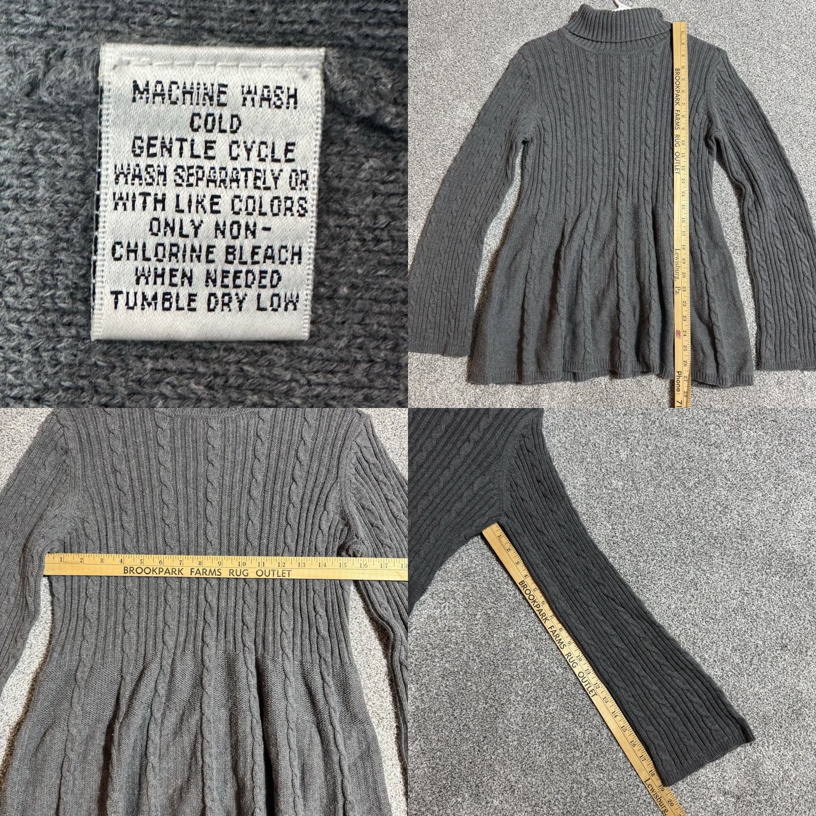 Vintage Hannah Sweater Womens XL Cable Knit Turtleneck Pullover Knit 100% Cotton Gray Y2K Vintage Grandmacore Peasant Cozy Warm Size XL / US 12-14 / IT 48-50 - 8 Thumbnail