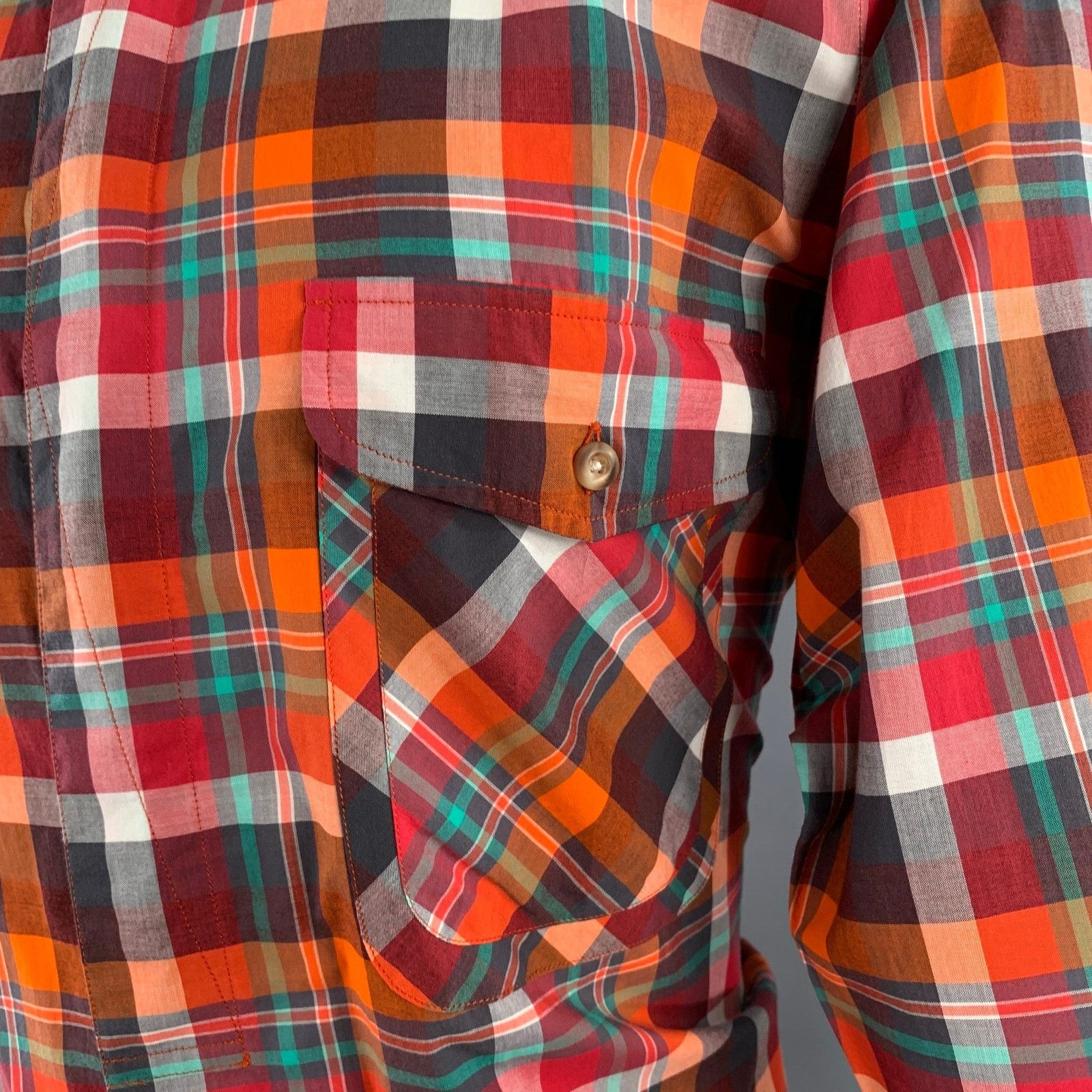 Garbstore Multi Color Plaid Cotton One Pocket Button Down Collar Shirt Size US M / EU 48-50 / 2 - 2 Thumbnail