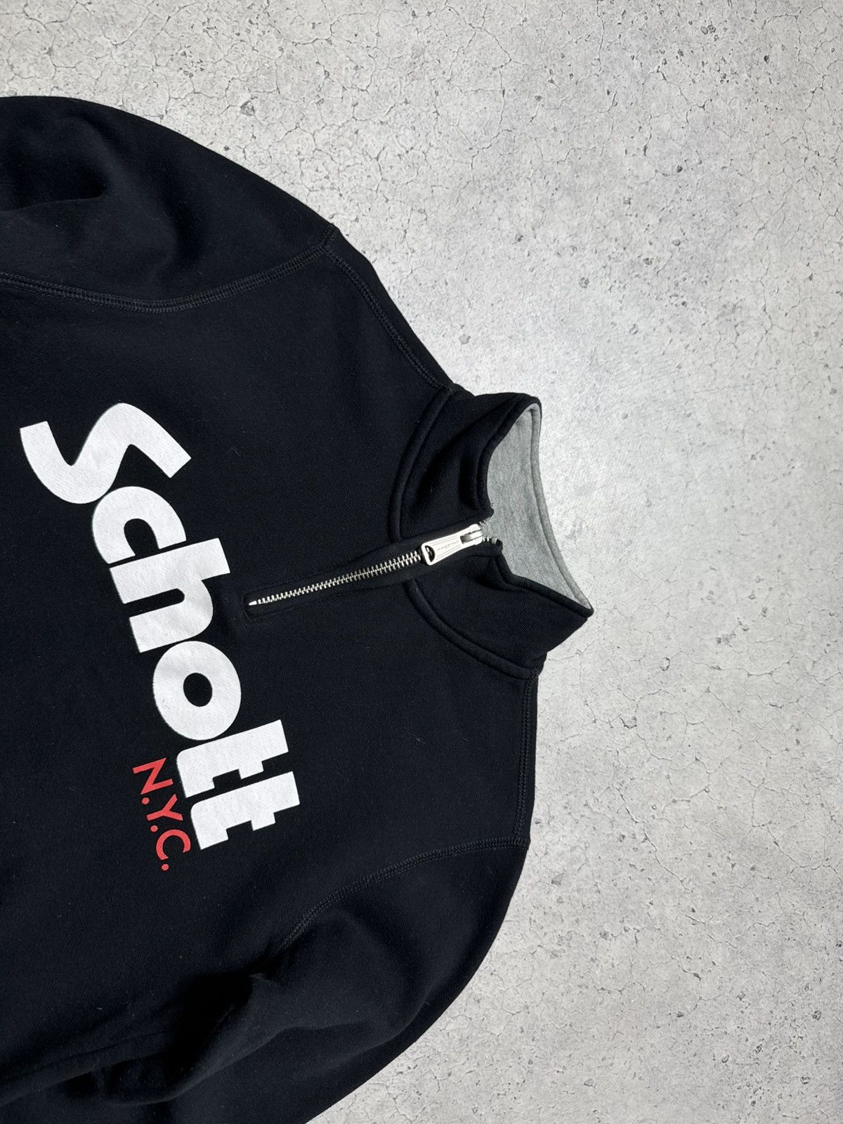 Schott Schott Nyc 1/4 Zip Sweatshirt Black Big Logo Size US S / EU 44-46 / 1 - 5 Thumbnail