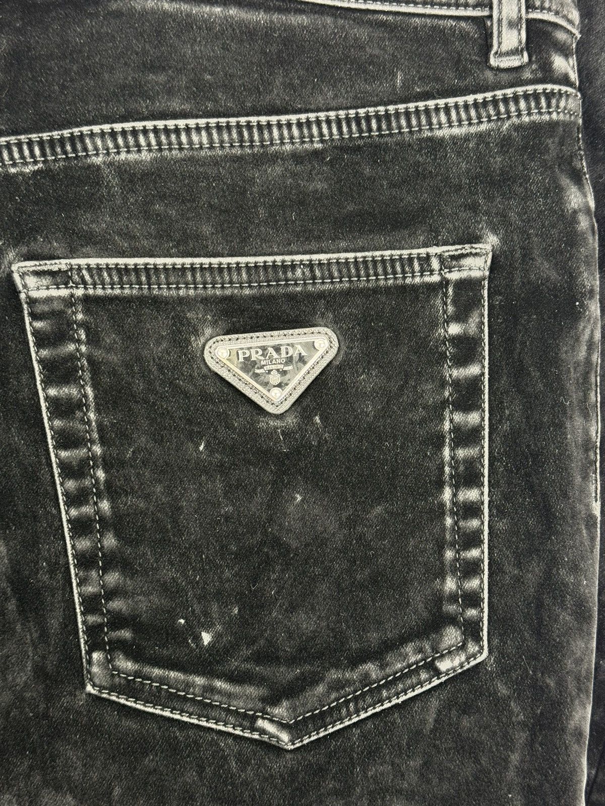 Prada BLACK VELVET TRIANGLE LOGO TROUSERS Size US 30 / EU 46 - 3 Thumbnail