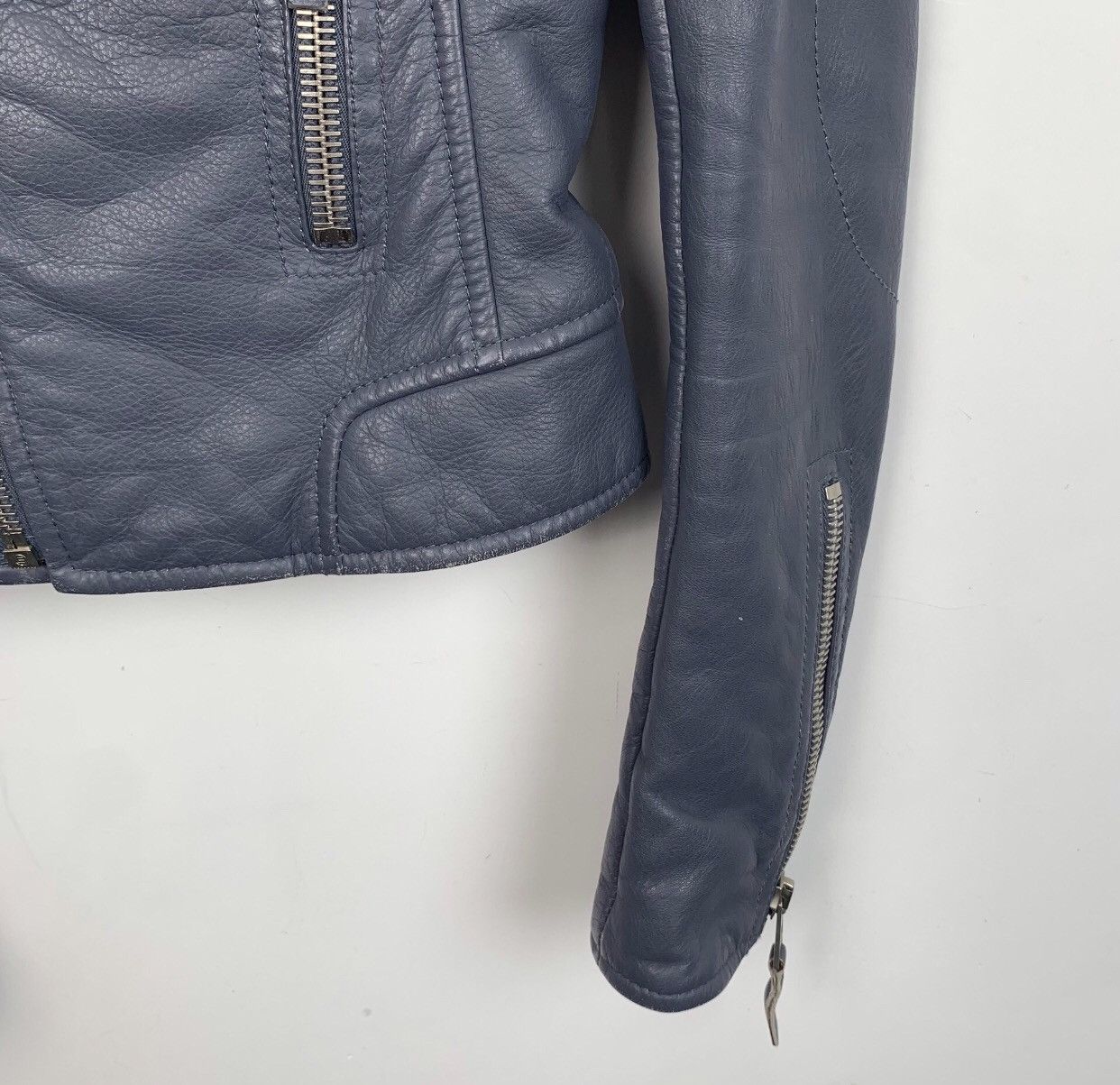 Balenciaga Balenciaga smog blue lapel zipper motorcycle leather jacket Size US S / EU 44-46 / 1 - 4 Thumbnail