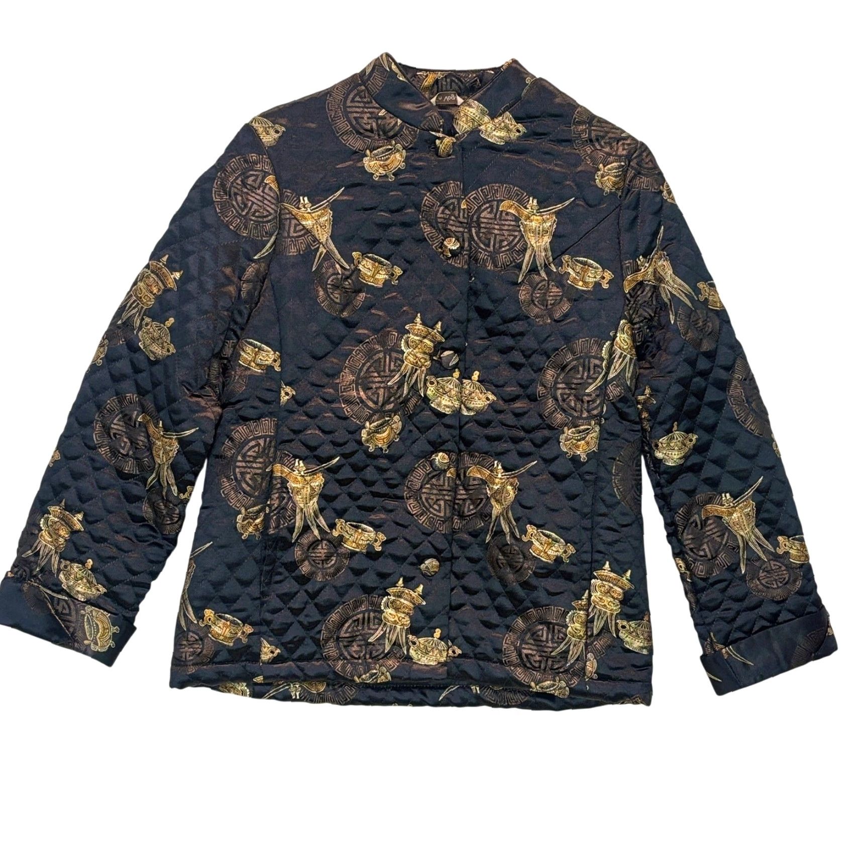 Vogue VINTAGE En Vogue Silk Quilted Baroque Jacket Womens S Black Quilted Silk Blend Long Sleeve Winter Fall Summer Regular Men/Women? Size S / US 4 / IT 40 - 2 Thumbnail