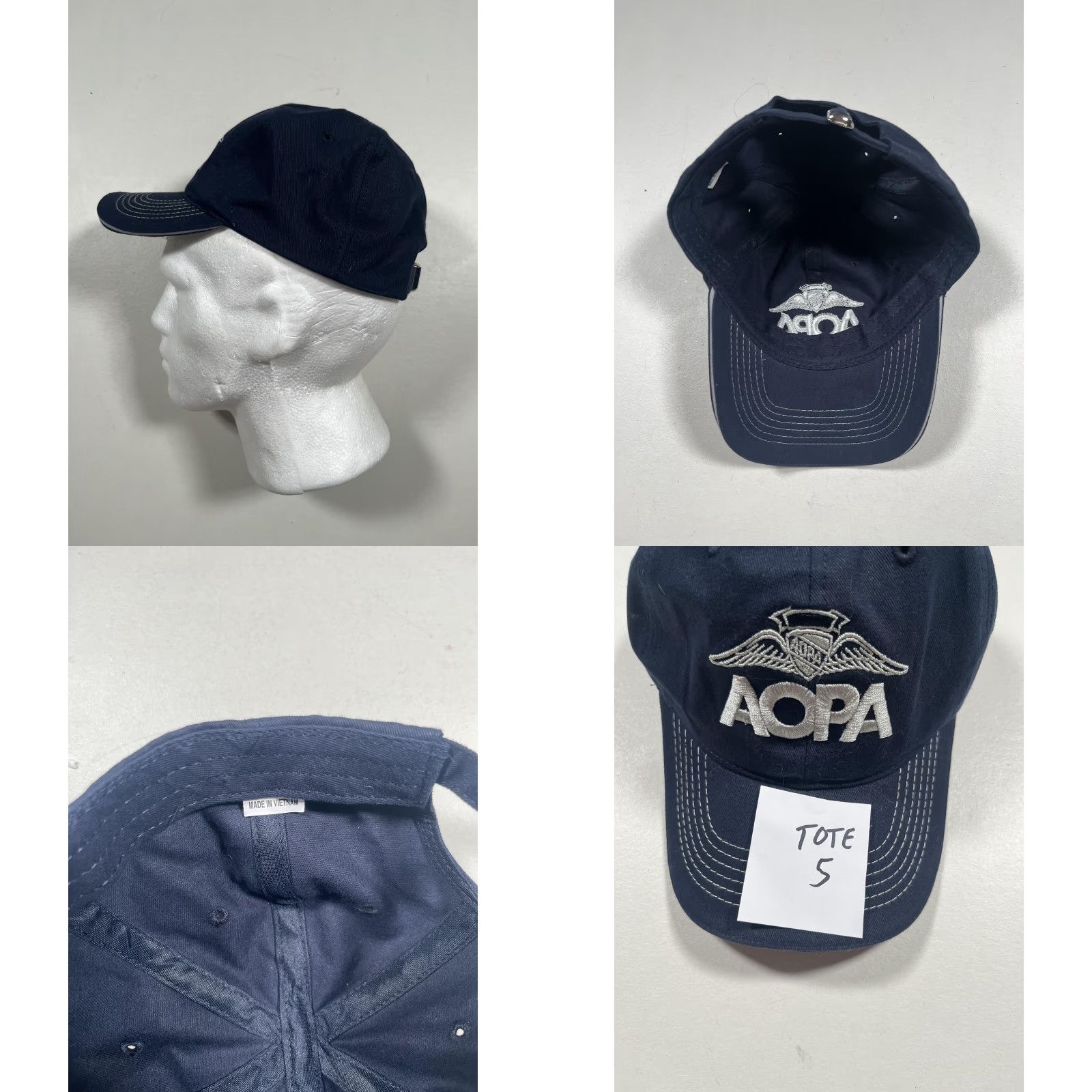 Vintage AOPA Hat Cap Blue One Size Adjustable Mens Baseball Cap Twill Strap Back Navy Blue With AOPA Wings Logo Embroidery Size ONE SIZE - 8 Thumbnail