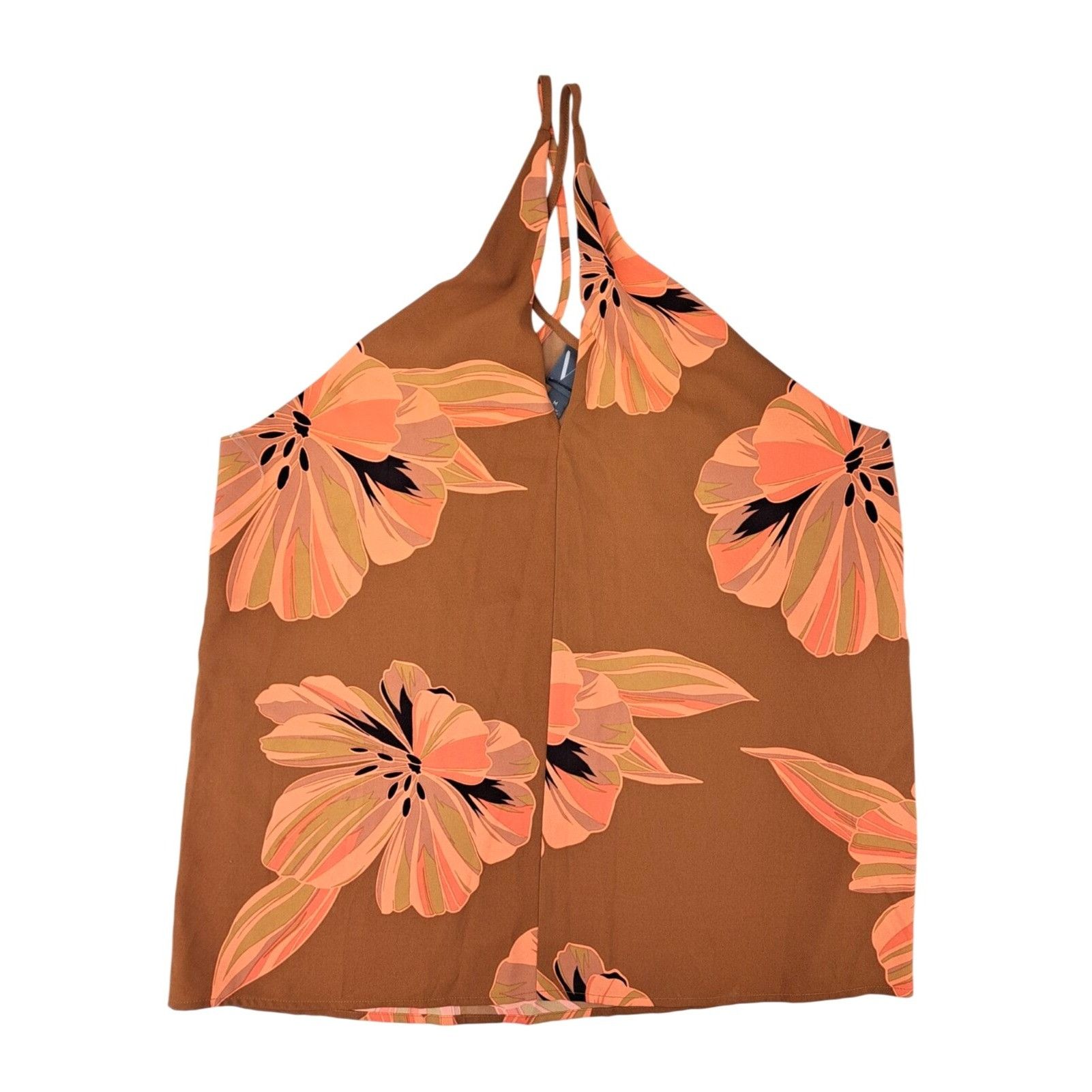 Worthington Worthington Women Halter Top Brown Pink Floral Cross Straps Size M / US 6-8 / IT 42-44 - 1 Thumbnail