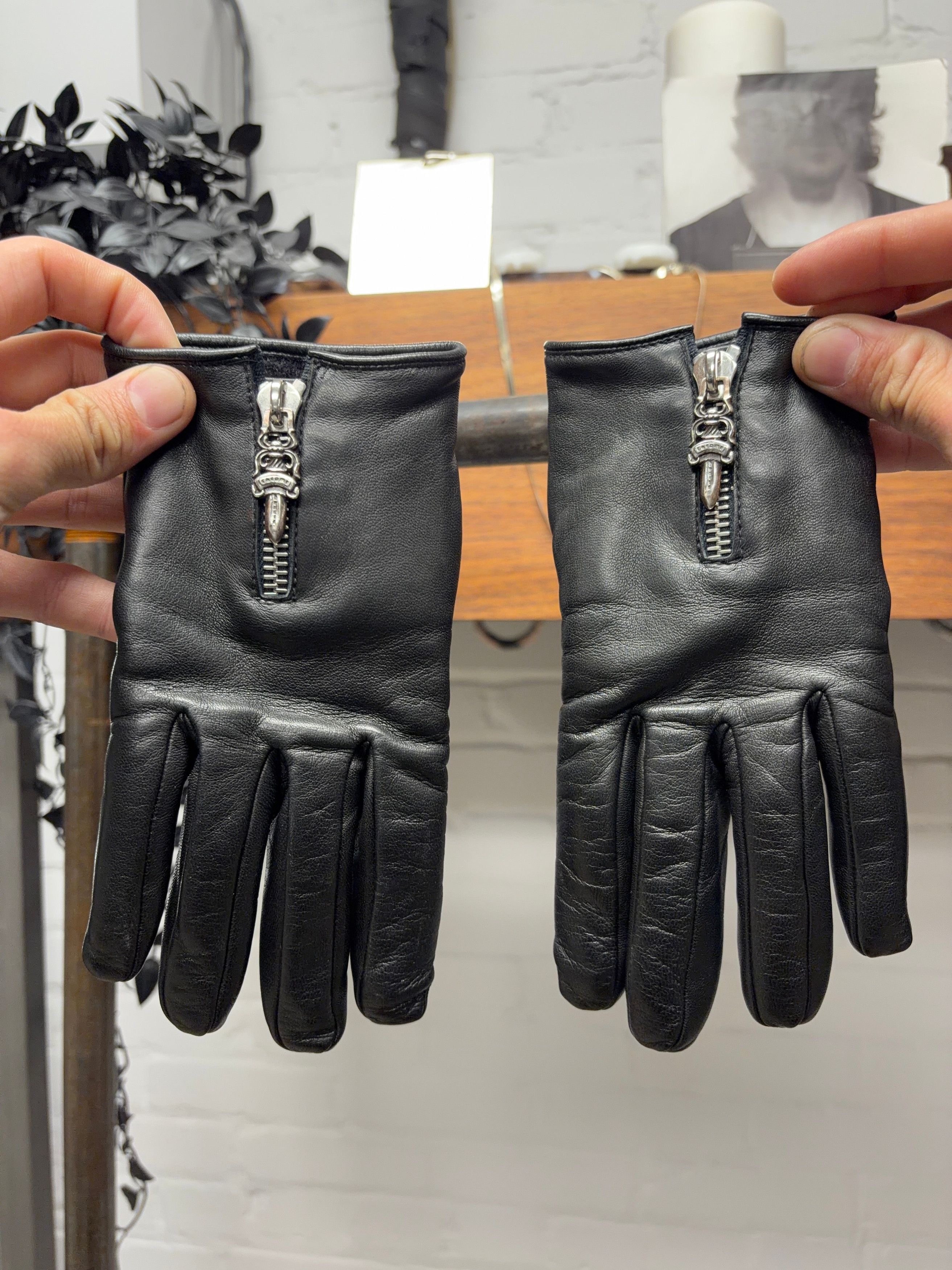 Chrome Hearts Chrome Hearts Dagger Zip Lambskin Leather Wool Lined Gloves Size ONE SIZE - 4 Thumbnail