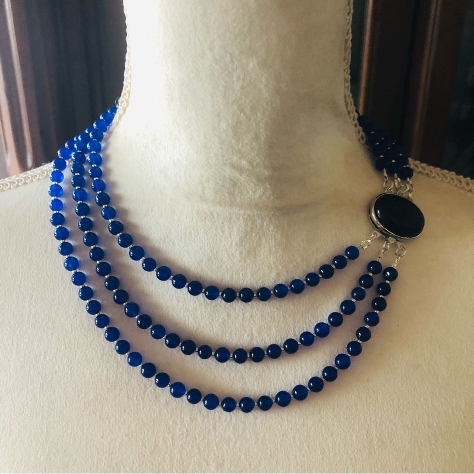 Handmade Handcrafted lazurite bead oval lapis stone clasp necklac Size ONE SIZE - 3 Thumbnail