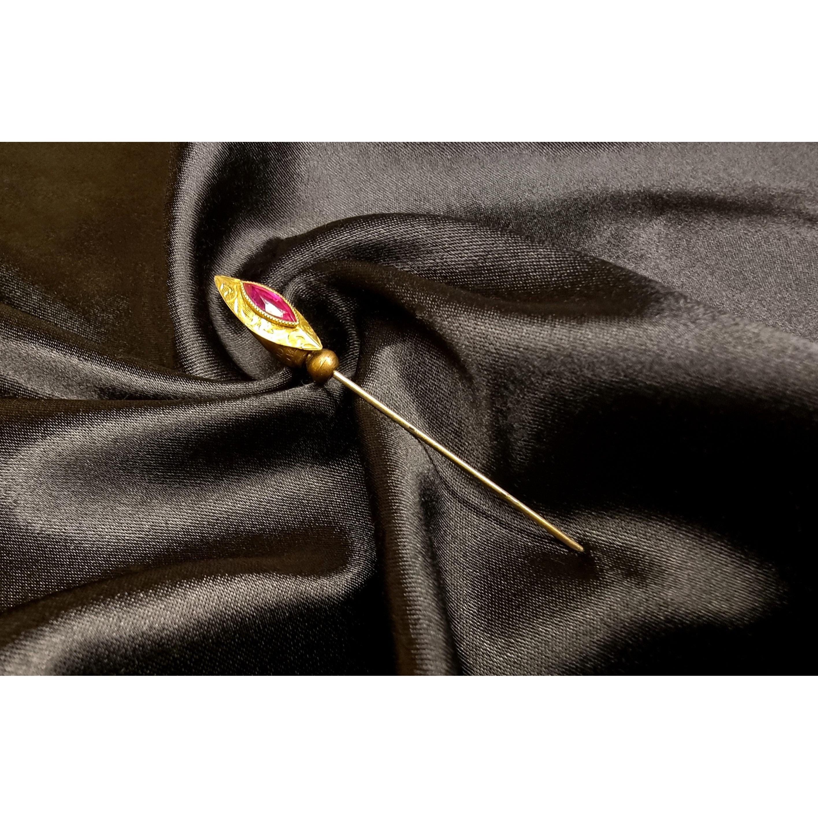 Other Antique Early XX Century Pink Stine Gold Tone Stick Hat Pin Size ONE SIZE - 3 Thumbnail