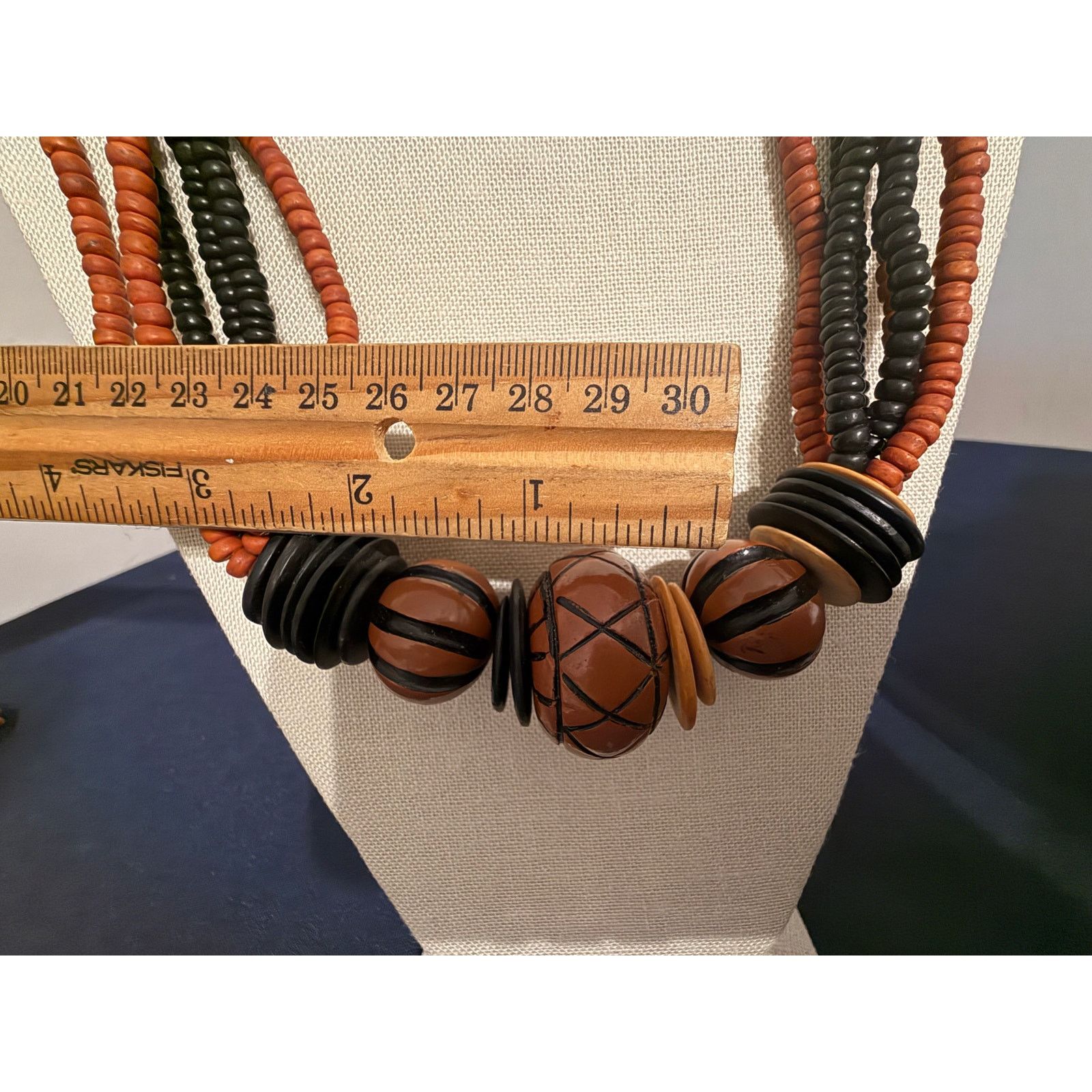 Other Vintage Multi Strand Wood Bead Statement Necklace 33” Size 26 - 3 Thumbnail