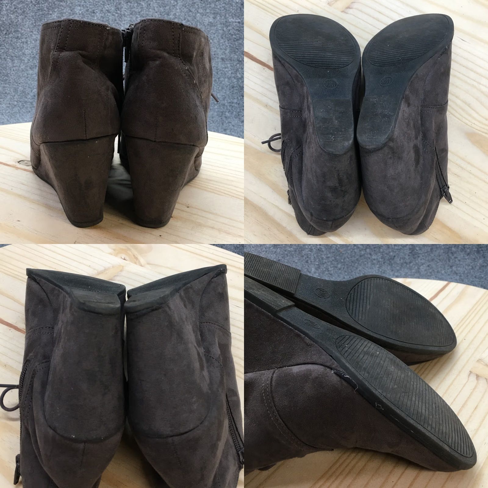 Vintage Universal Thread Boots Womens 10 W Gray Faux Suede Ankle Booties Lace Up Wedge Casual Shoes Size US 10 / IT 40 - 8 Thumbnail