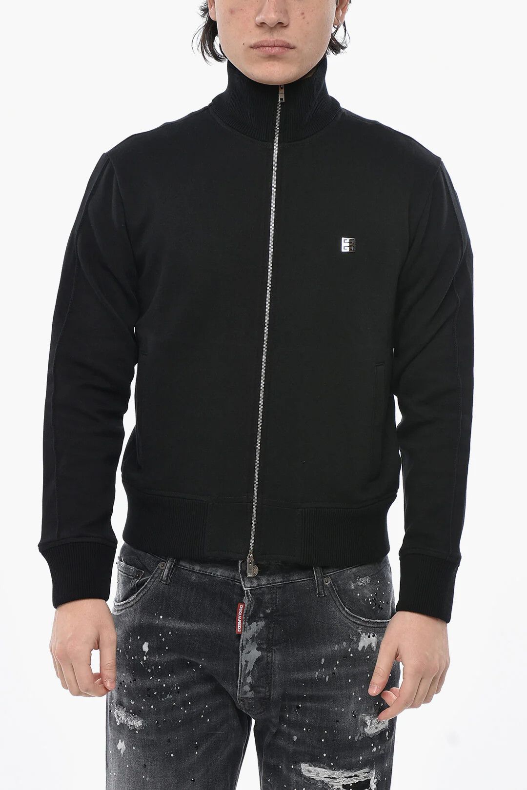 Givenchy og1mm0326 Mock Neck Cotton-Stretch Sweatshirt in Black Size US XS / EU 42 / 0 - 1 Thumbnail