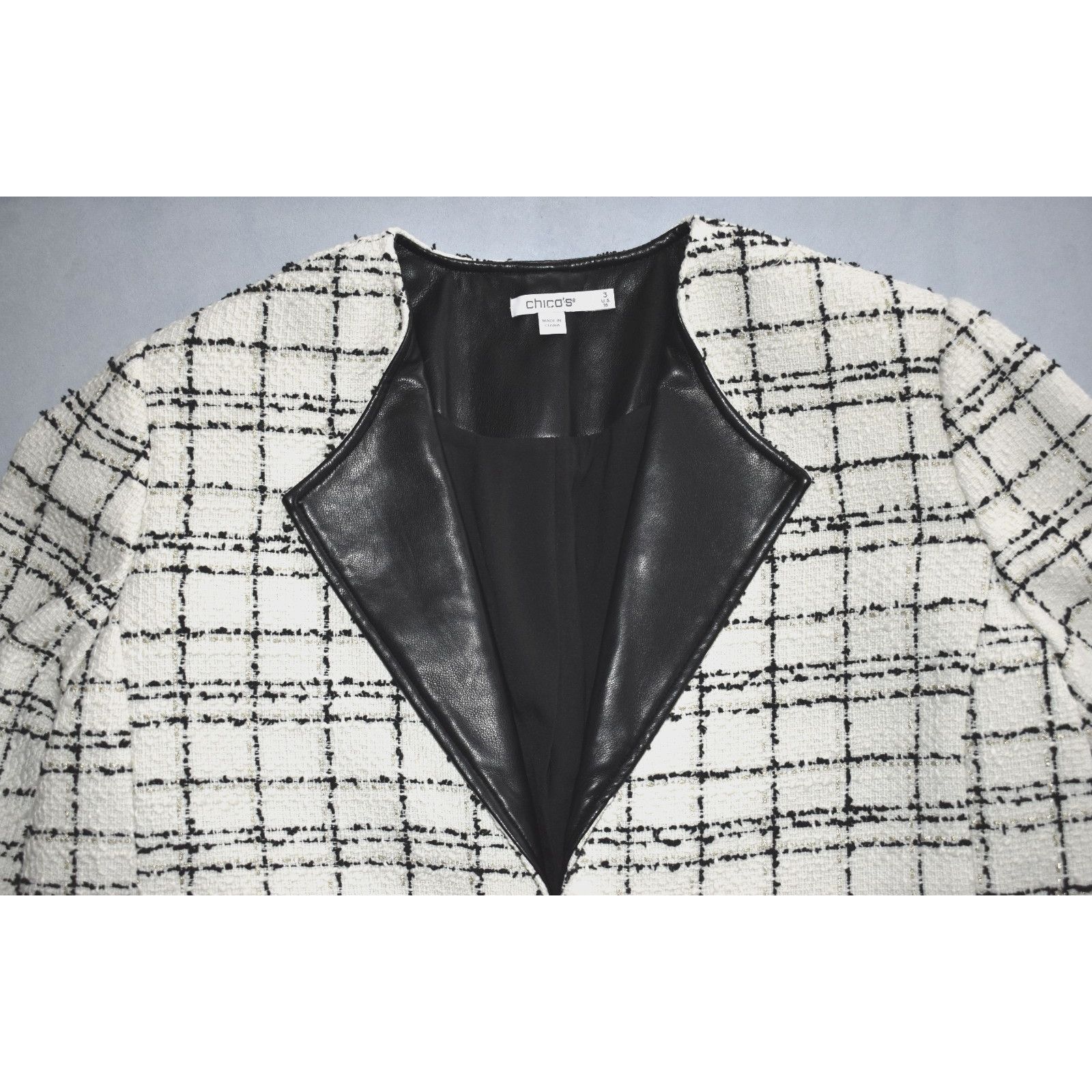 Chicos NWT CHICOS Ecru Tweed & Faux Leather Jacket Sz 3 US 16 $139 Size XXL / US 16-18 / IT 52-54 - 4 Thumbnail