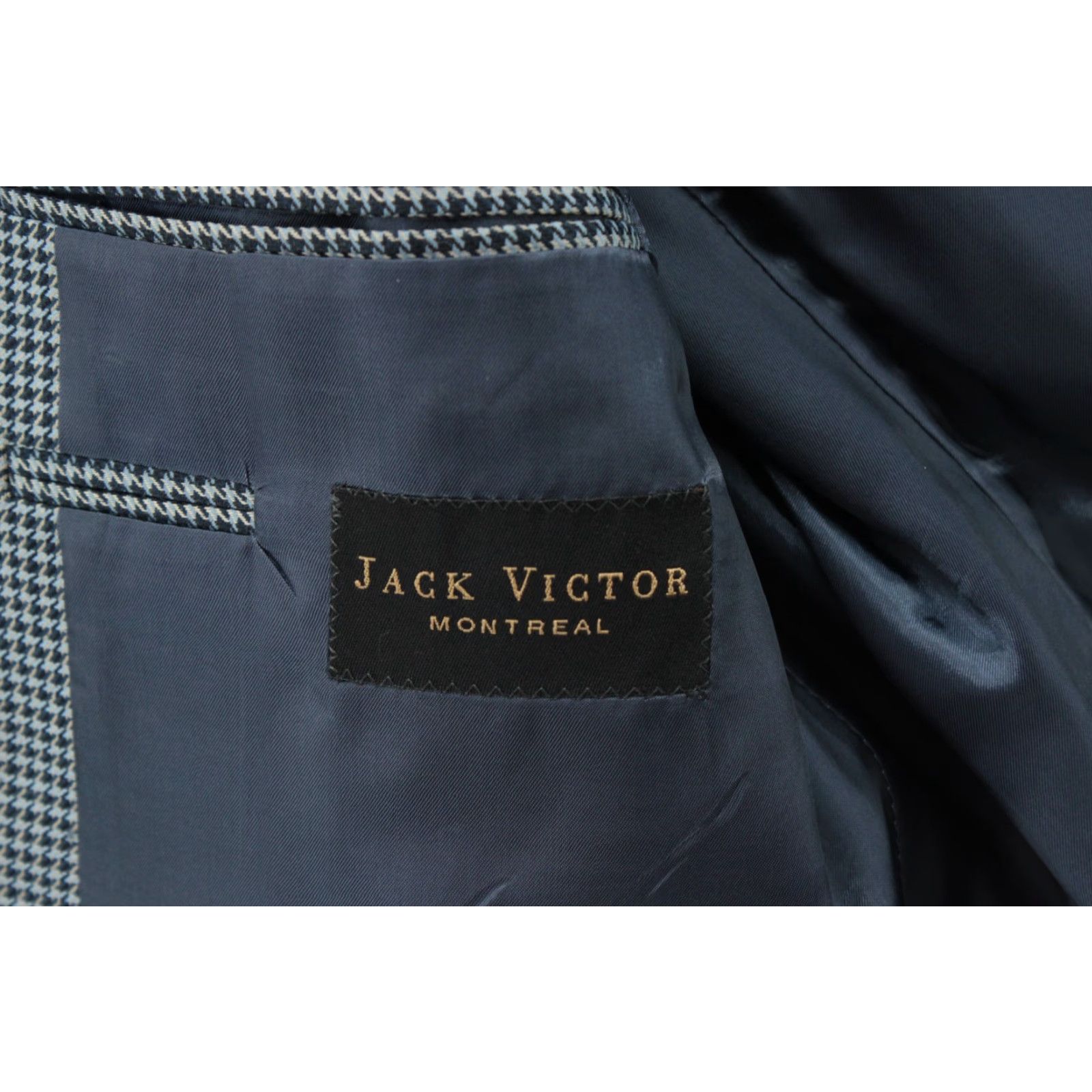 Jack Victor VINTAGE Jack Victor Blazer Men's 46R Blue Houndstooth Wool Silk Two-Button Regular Fit Classic Designer Size 46R - 7 Thumbnail