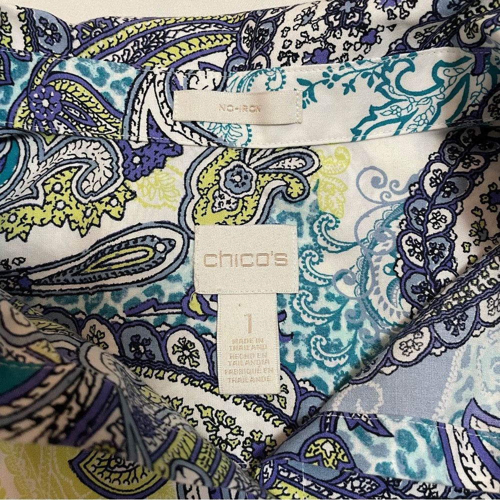 Chicos Chico's Effortless Beatrice Paisley No-Iron Cotton Shirt Si Size M / US 6-8 / IT 42-44 - 7 Thumbnail