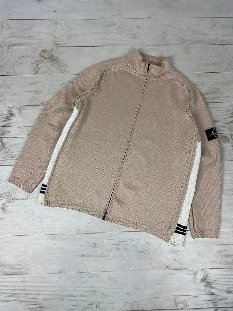 トップス 2003 STONE  DoubleZip Knit Sweat S/S 2003 Stone Island Washed Navy Knit Cotton Sweater – Vintage