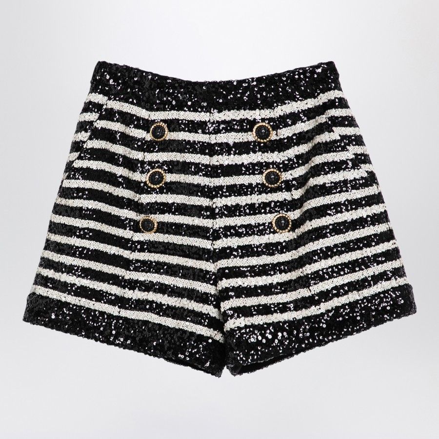 Balmain o1d2blof0824 Striped Shorts in Black & White Size 27" / US 4 / IT 40 - 1 Thumbnail