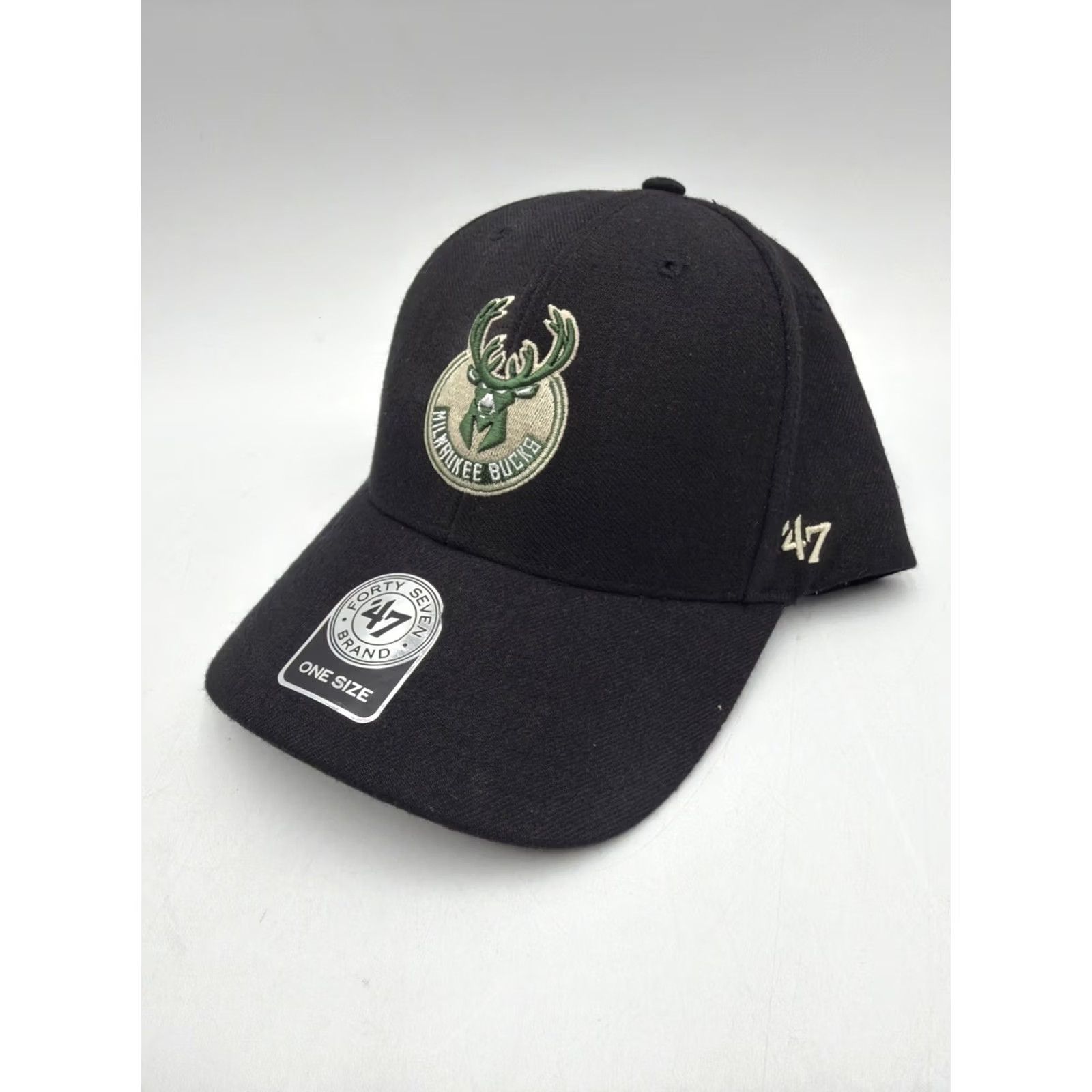 47 47 Brand MVP Adjustable Hat Milwaukee Bucks Black Structured Cap Mens One Size Black Baseball Cap Adjustable Bucks Fans Size ONE SIZE - 2 Thumbnail