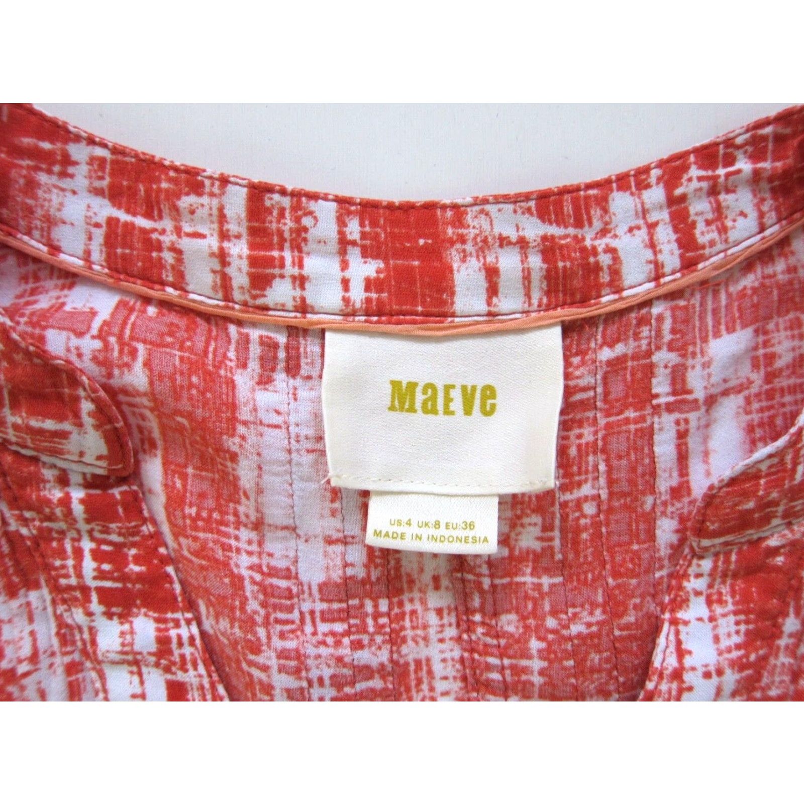 Vintage Maeve Blouse 100% Rayon Orange White Tie Dye Button Down Long Sleeve Women Size 4 Size S / US 4 / IT 40 - 4 Thumbnail