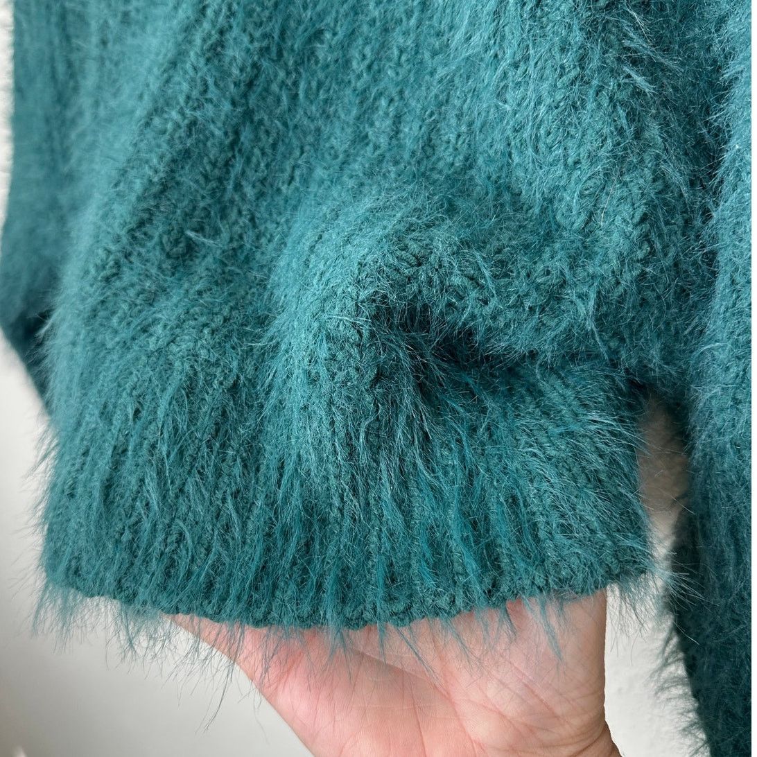 Express Express Green Fuzzy Long Sleeve Mock Neck Crop Sweater XS Size XS / US 0-2 / IT 36-38 - 3 Thumbnail