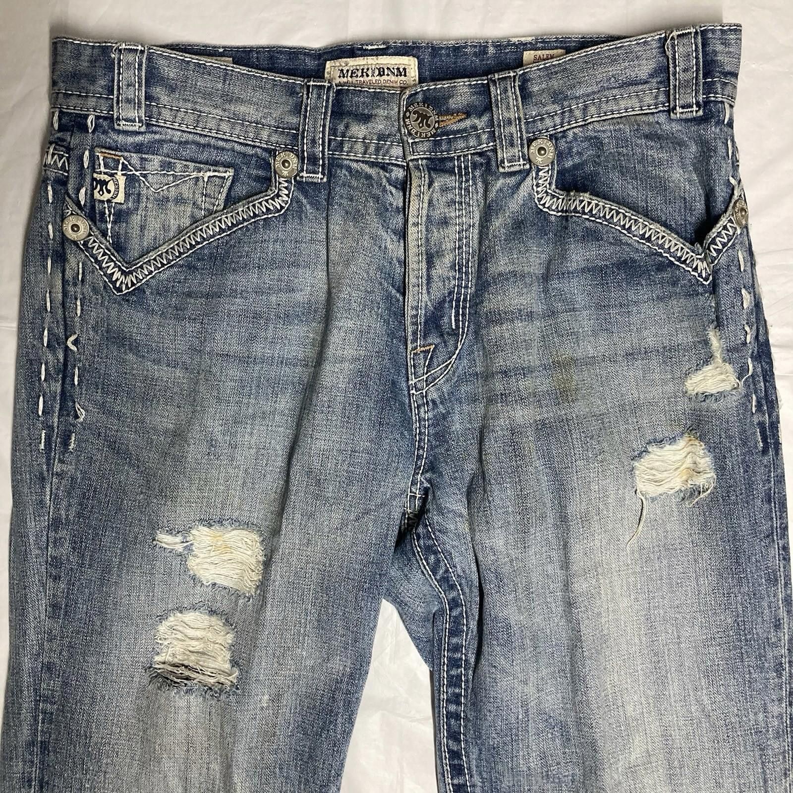 Designer Men’s Size 33 x 32 MEK Denim Salem Bootcut Jeans Distressed Size US 33 - 2 Thumbnail