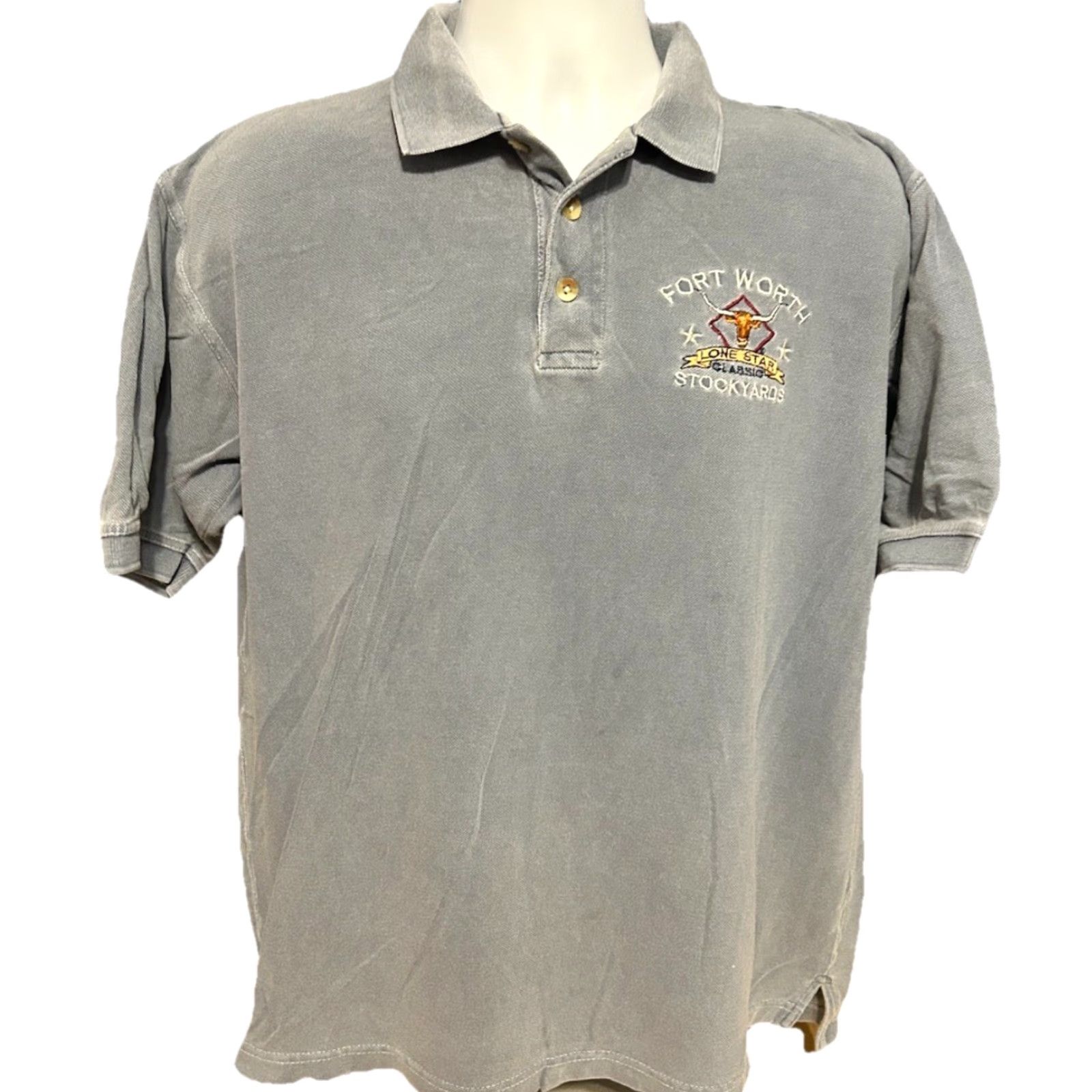 Vintage VINTAGE Fort Worth Stockyards Lone Star Classic Polo Shirt Men Medium Gray Embroider Size US M / EU 48-50 / 2 - 2 Thumbnail