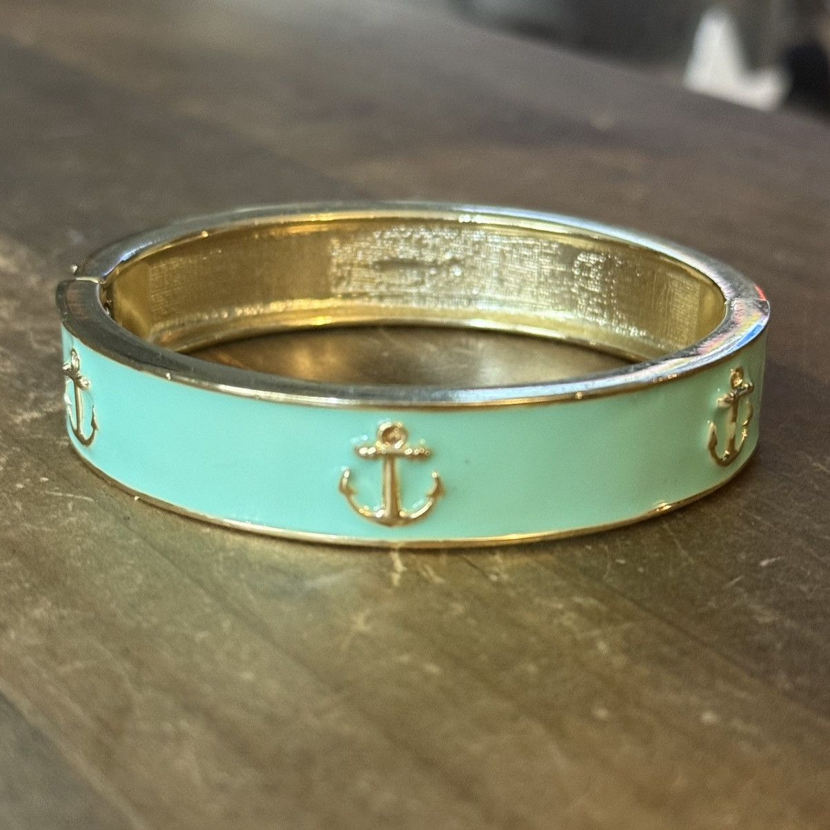 Other Gold tone turquoise enamel anchor hinged bangle bracelet Size ONE SIZE - 5 Thumbnail