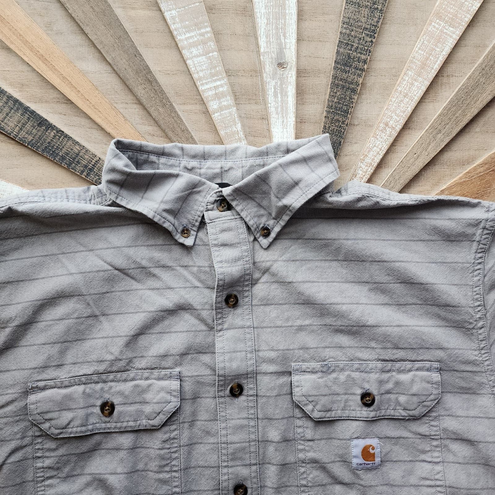 Carhartt Carhartt Men's XL Tall Loose Fit Gray Striped SS Shirt Size US XL / EU 56 / 4 - 1 Thumbnail