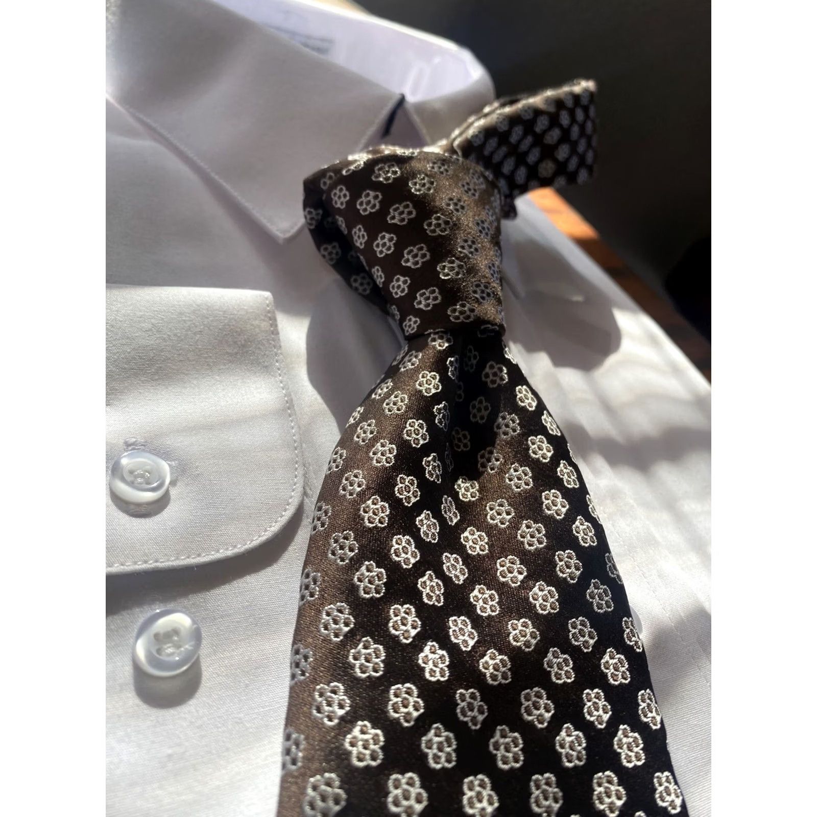 Pierre Cardin VINTAGE Pierre Cardin Tie New York Paris For GIMBELS Brown White Made in U.S.A Tie Neck Size ONE SIZE - 3 Thumbnail