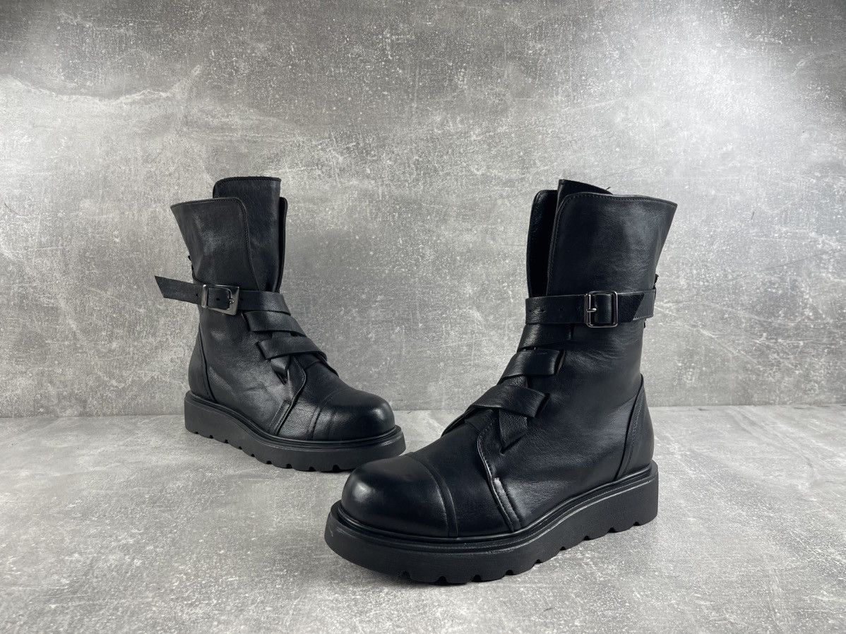 Genuine Leather Avant Garde Gramar Glam Rock Black Leather Moto Buckle Boots Size US 7 / IT 37 - 4 Thumbnail