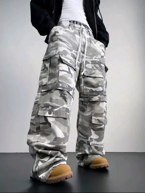 VIBE Y2K Vintage Streetwear White Camo Cargo Baggy Jeans sh Size US 33 - 8 Thumbnail