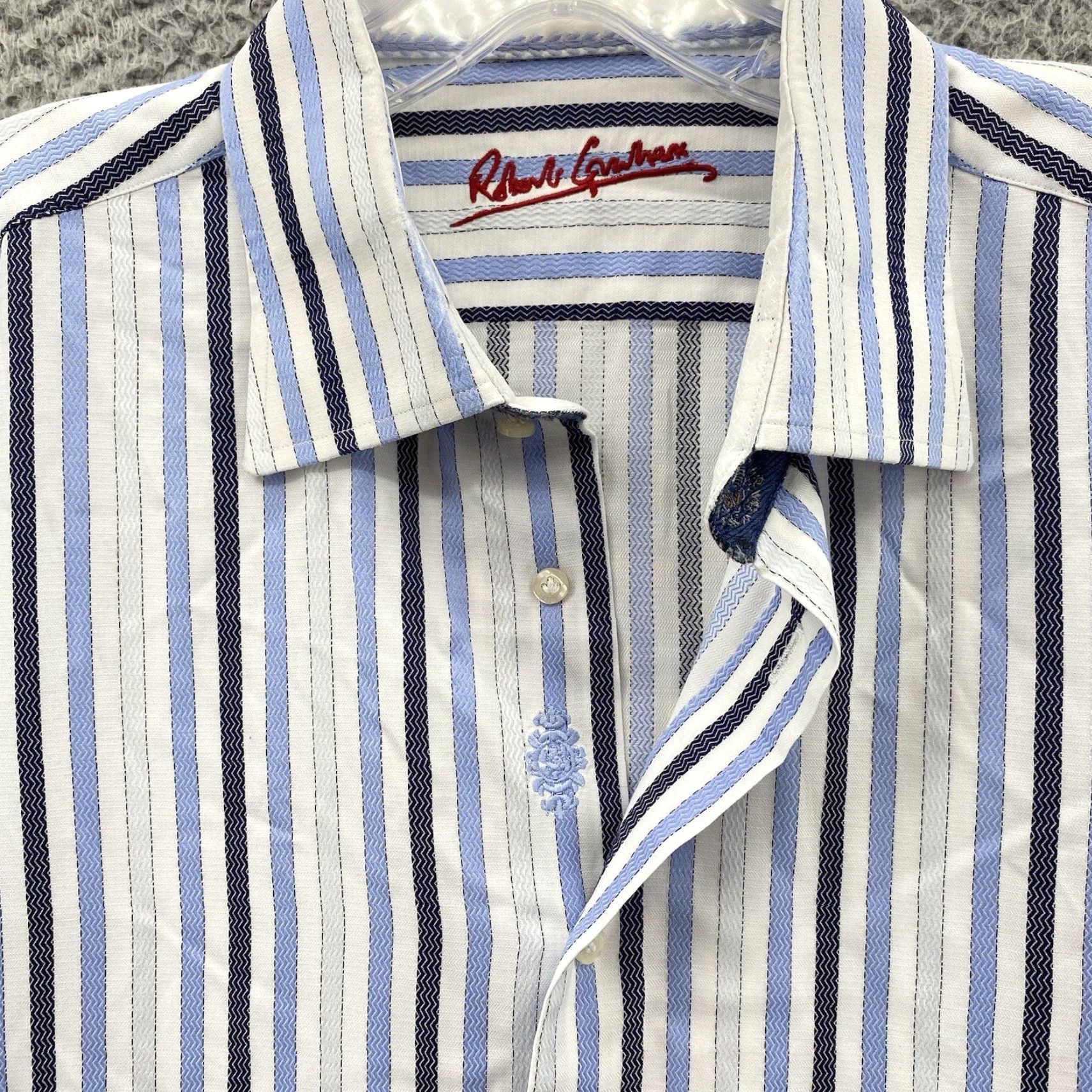 Robert Graham Robert Graham Shirt Adult XL Blue Striped Flip Cuff Button Down Long Sleeve Mens Size US XL / EU 56 / 4 - 3 Thumbnail