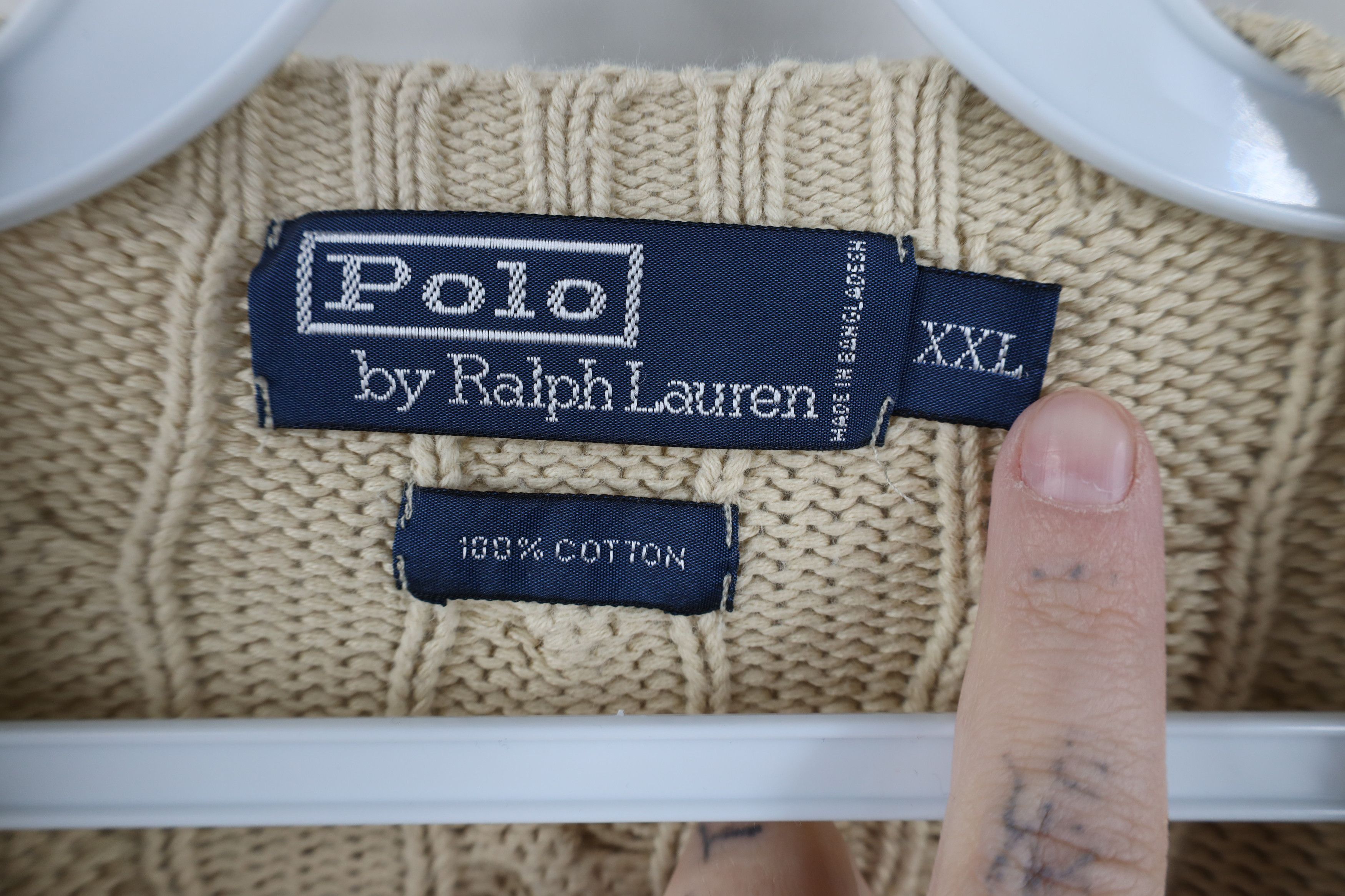 Ralph Lauren Vintage 90s Ralph Lauren Cotton Cable Knit Sweater Beige Size US XXL / EU 58 / 5 - 11 Thumbnail
