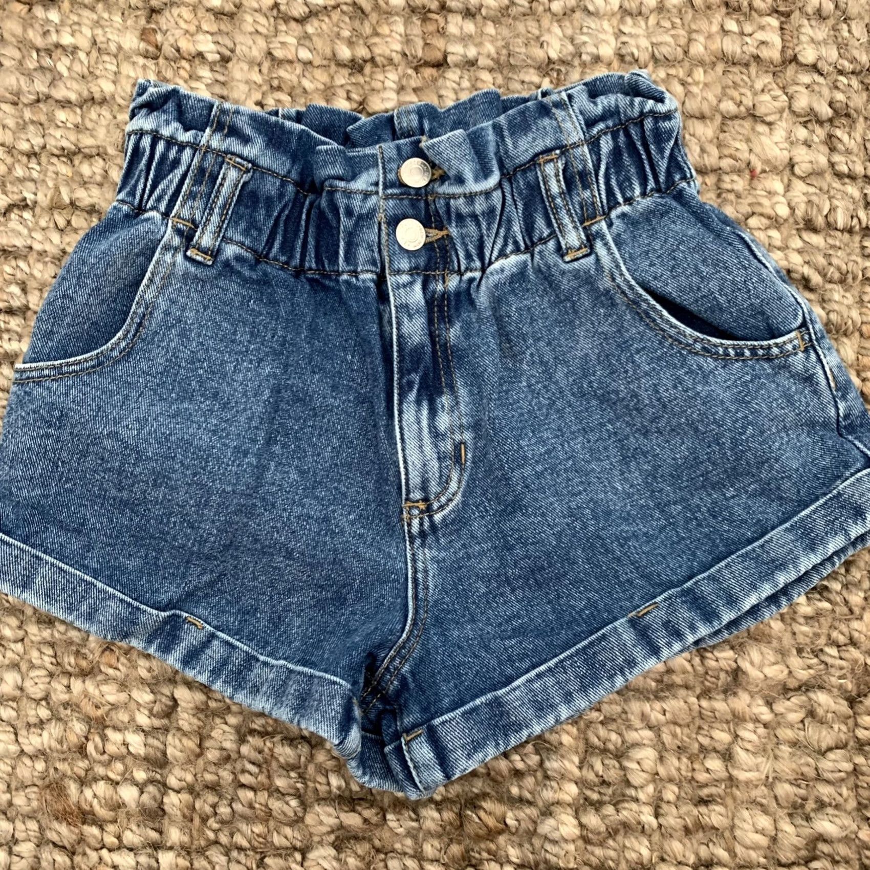 Pacsun Pacsun Denim Shorts Womens 25 Paperbag Elastic Waist 5-Pocket Cuffed High Rise Blue Jeans Mom Short Regular Fit Size 42" / US 20 - 7 Thumbnail