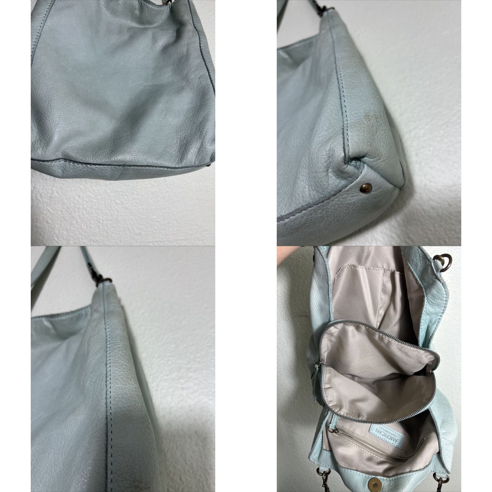 Vintage VINTAGE American Leather Co. Double Strap Shoulder Bag Mint Green 11x11x4.5 Womens Green Stains/dirty Size ONE SIZE - 10 Thumbnail
