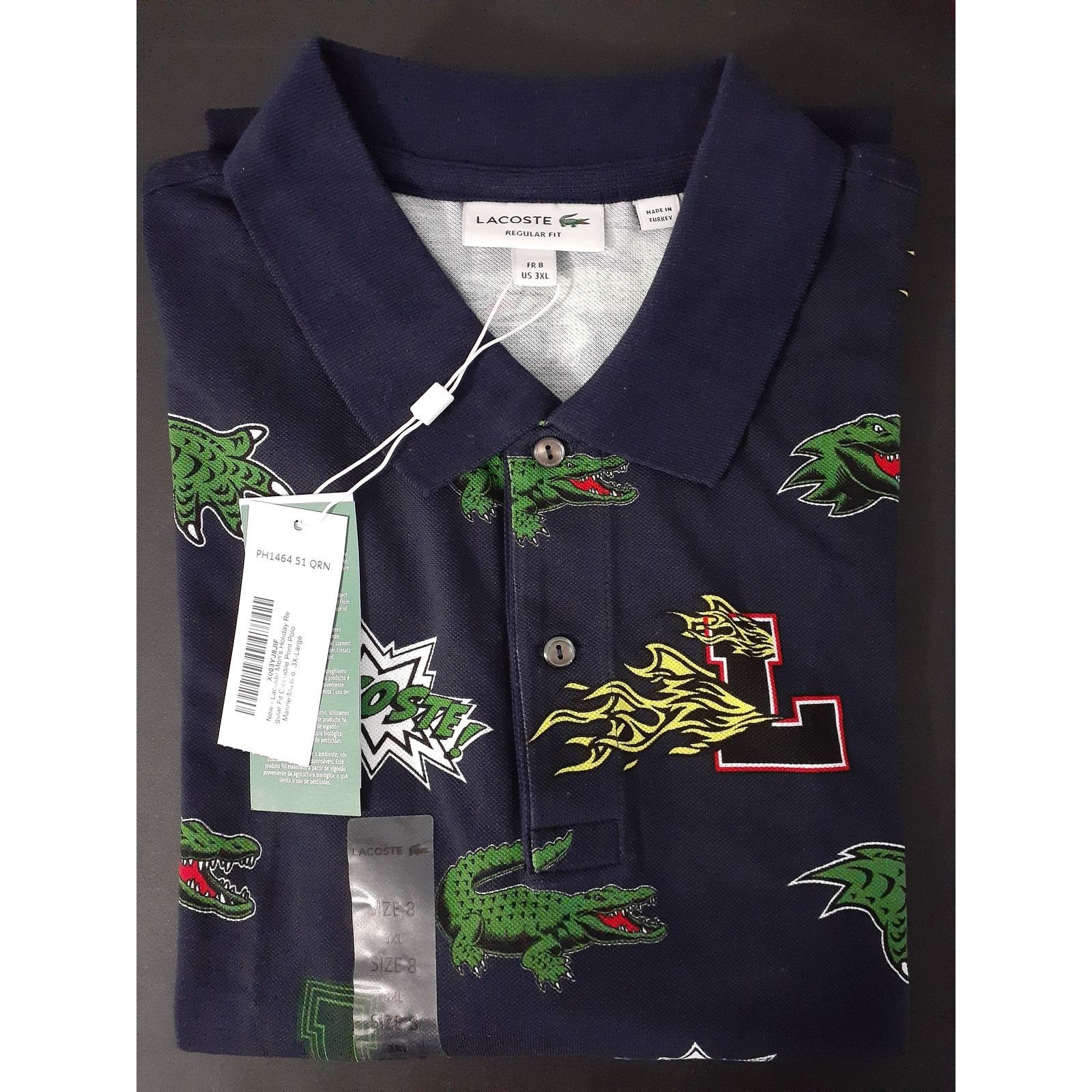 Lacoste Lacoste Men's Regular Fit Crocodile Print Polo Marine 3XL Size US XXL / EU 58 / 5 - 2 Thumbnail