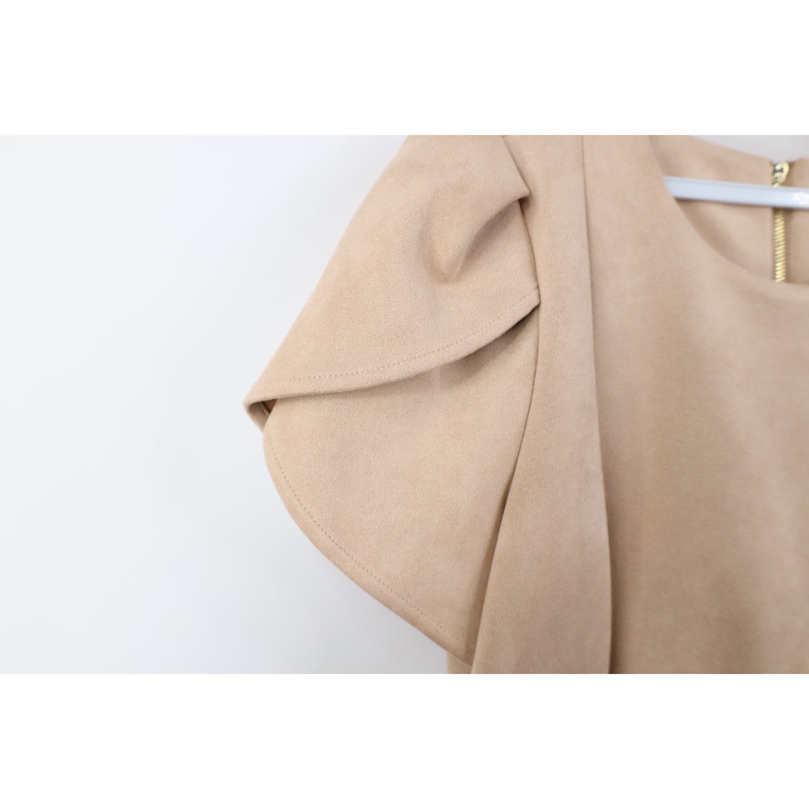 Calvin Klein Calvin Klein Beige Faux Scuba Suede Petal Sleeve Dress Size XL / US 12-14 / IT 48-50 - 6 Thumbnail