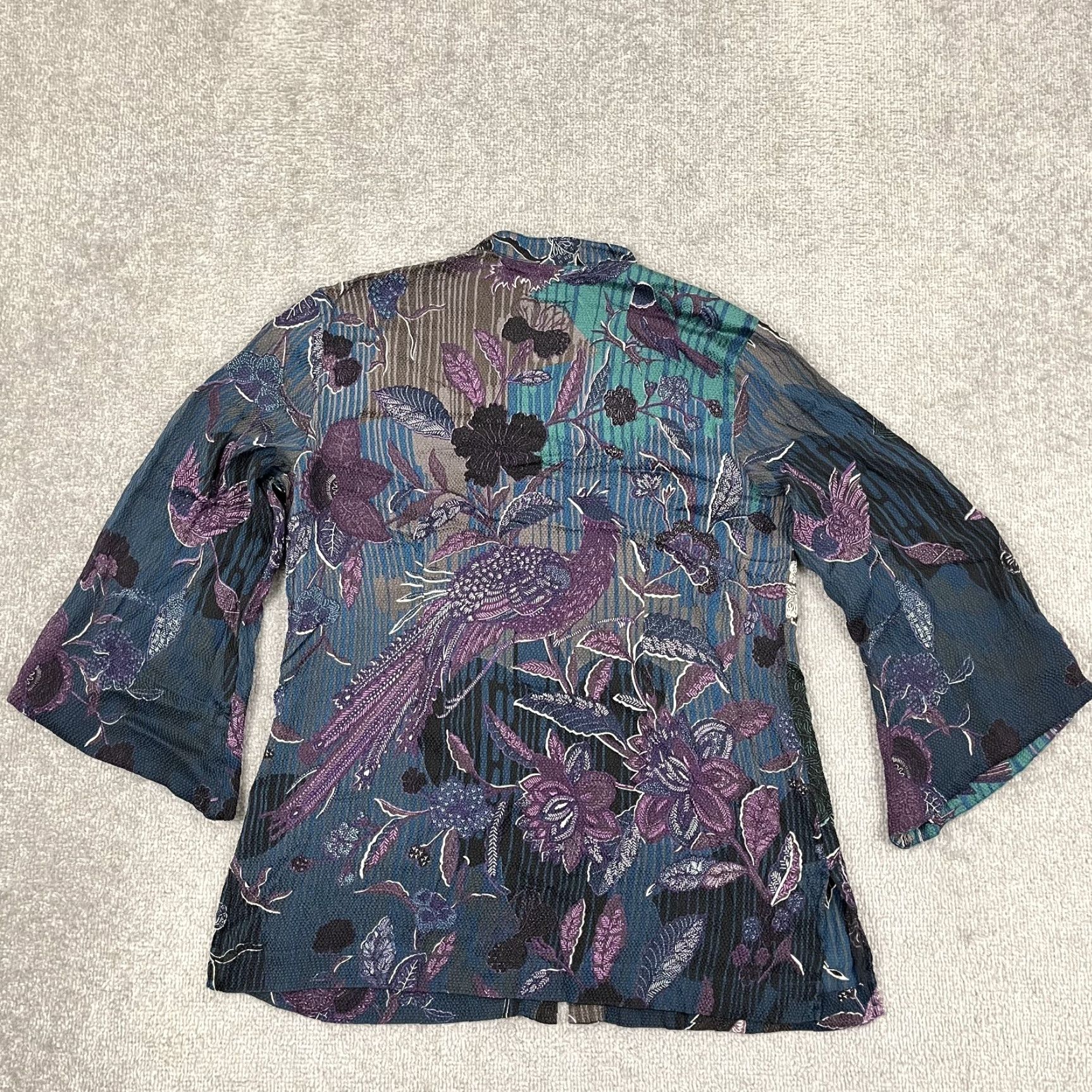 Vintage Citron Silk Art to Wear Floral Asian Mandarin Collar Button Up Blouse Women M/L Size M / US 6-8 / IT 42-44 - 7 Thumbnail