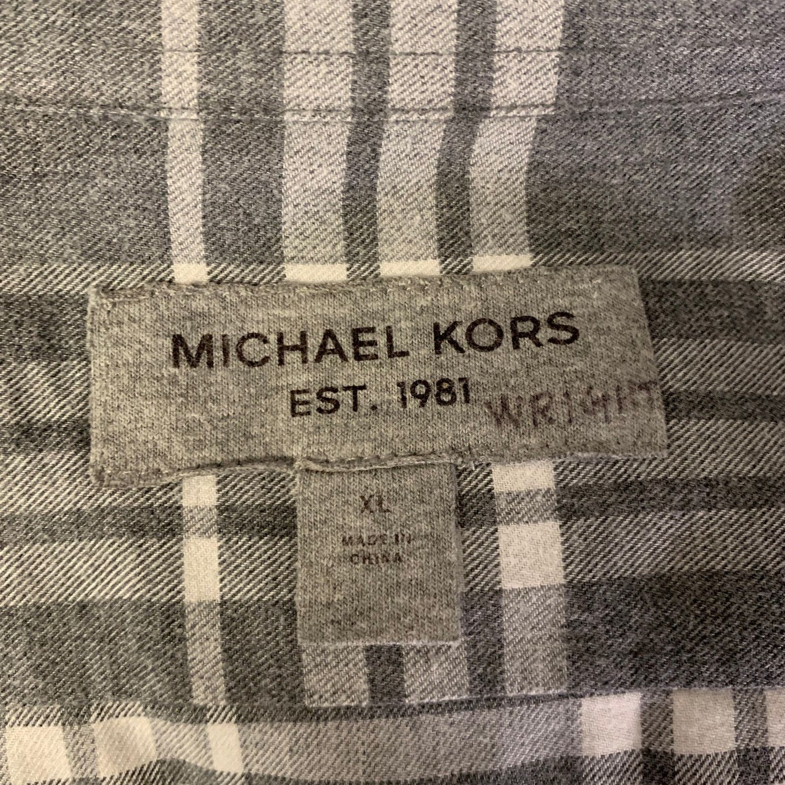 Michael Kors MICHAEL KORS Grey White Plaid Cotton Flannel Long Sleeve Size US XL / EU 56 / 4 - 5 Thumbnail