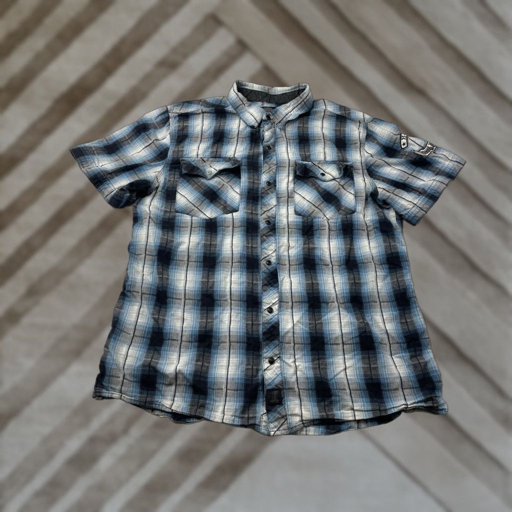 Harley Davidson Harley-Davidson Shirt XL Men Plaid Short Sleeve Button Up Blue Black with Embroidered Patches Size US XL / EU 56 / 4 - 1 Thumbnail