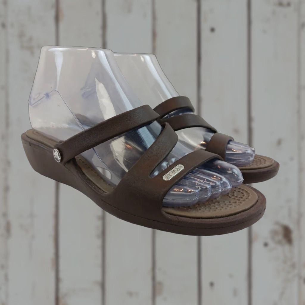Crocs Crocs Sandals Slides Womens Size 7 Brown Strappy Platform Wedge Slip On Comfort Size US 7 / IT 37 - 1 Thumbnail