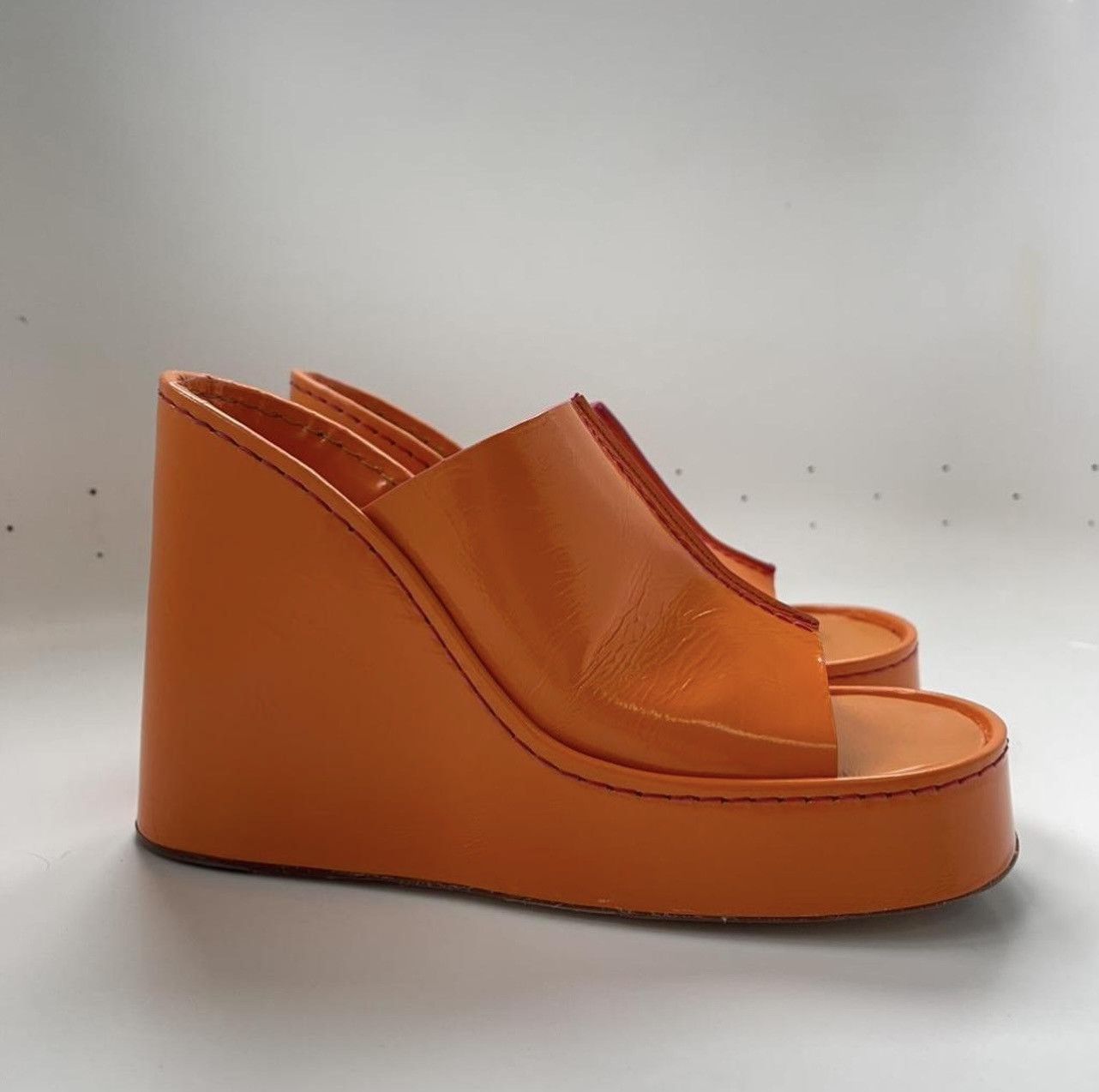 Miista Miista Rhea Platform Sandal Heels in Orange Leather Size US 8 / IT 38 - 2 Thumbnail