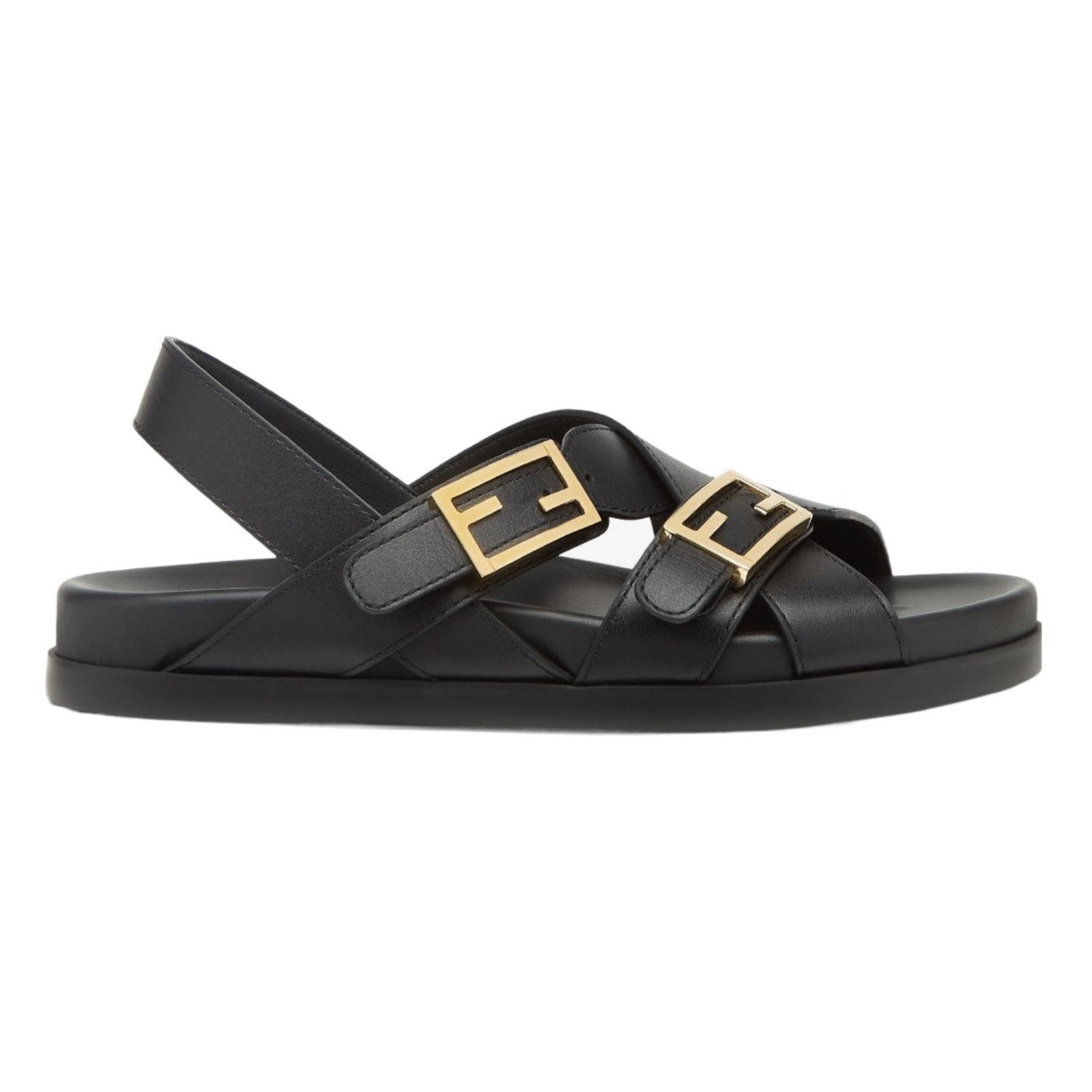 Fendi Feel Cross Over Black Leather Gold Ff Mule Sandal 40, Women's (Size 10)