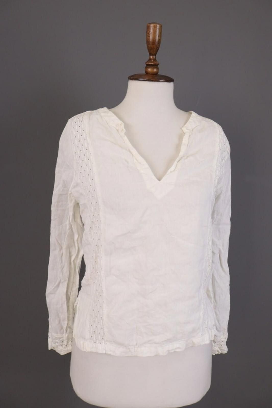 120% Lino 120% Lino White Long Sleeve V-Neck Summer Linen Top Shirt Size M / US 6-8 / IT 42-44 - 6 Thumbnail