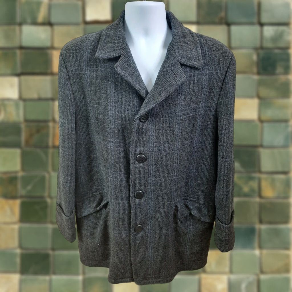 Vintage VINTAGE Fox Knapp PEACOAT WOOL COAT Gray Plaid Men's XL Coat Western Style - Mens XL Pea Coat Size US XL / EU 56 / 4 - 1 Thumbnail